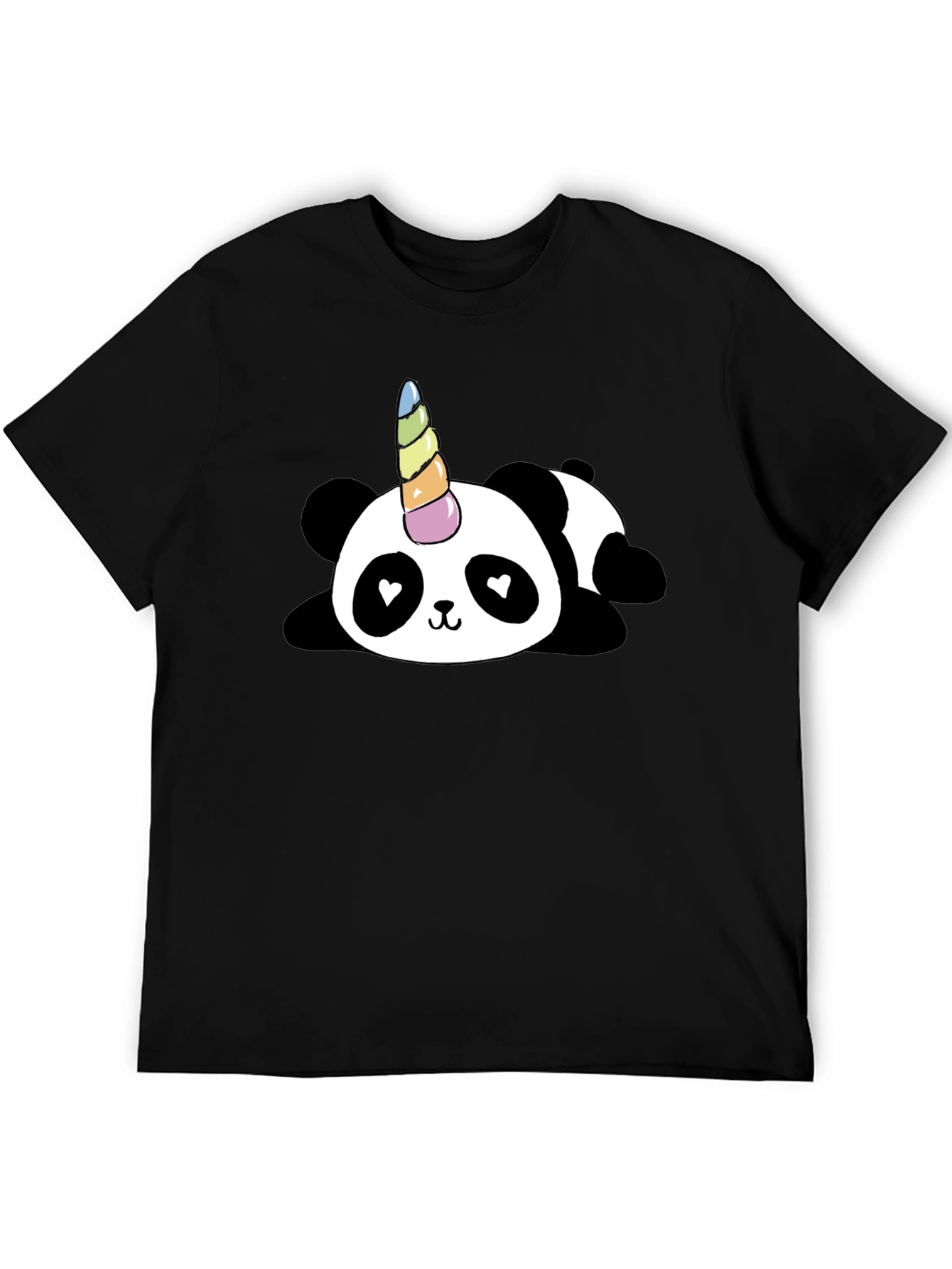 Black Cute Panda Unicorn Graphic T-Shirt - Black view 5