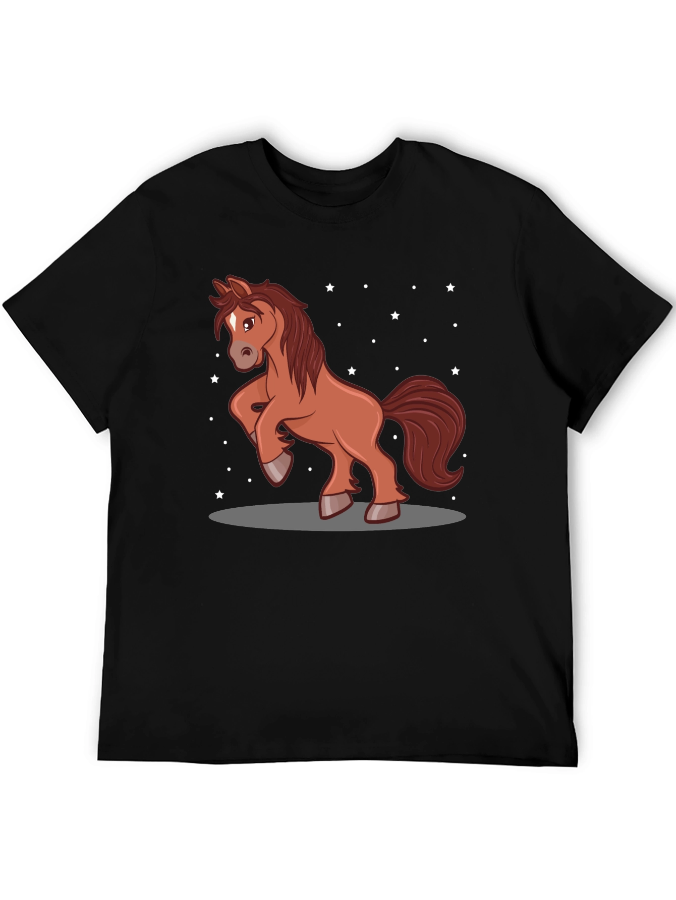 Black Cartoon Horse Graphic Tee - Black Cotton Blend view 5