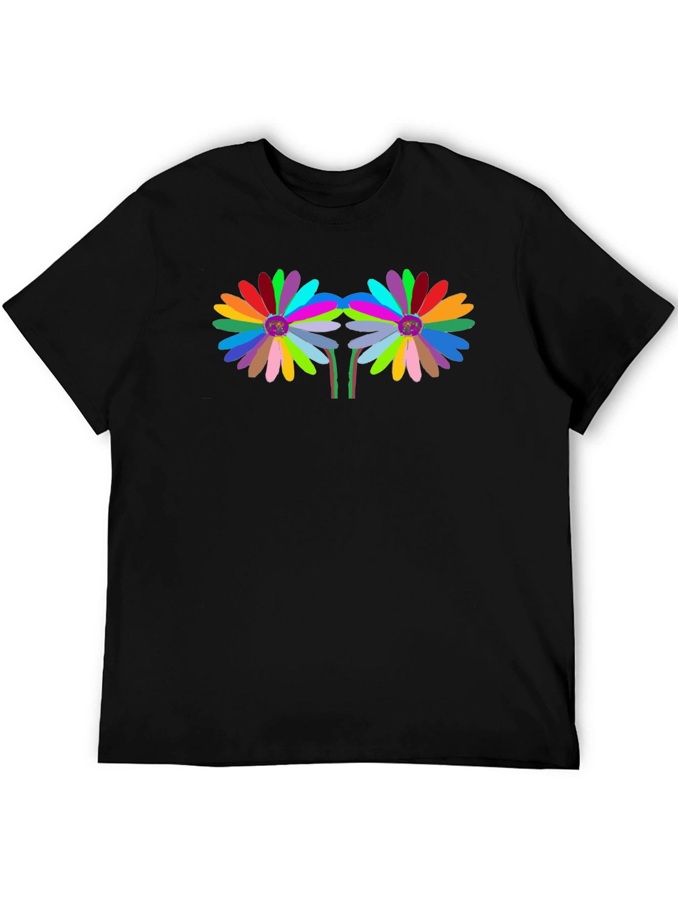 Black Colorful Floral Graphic Black T-Shirt view 5