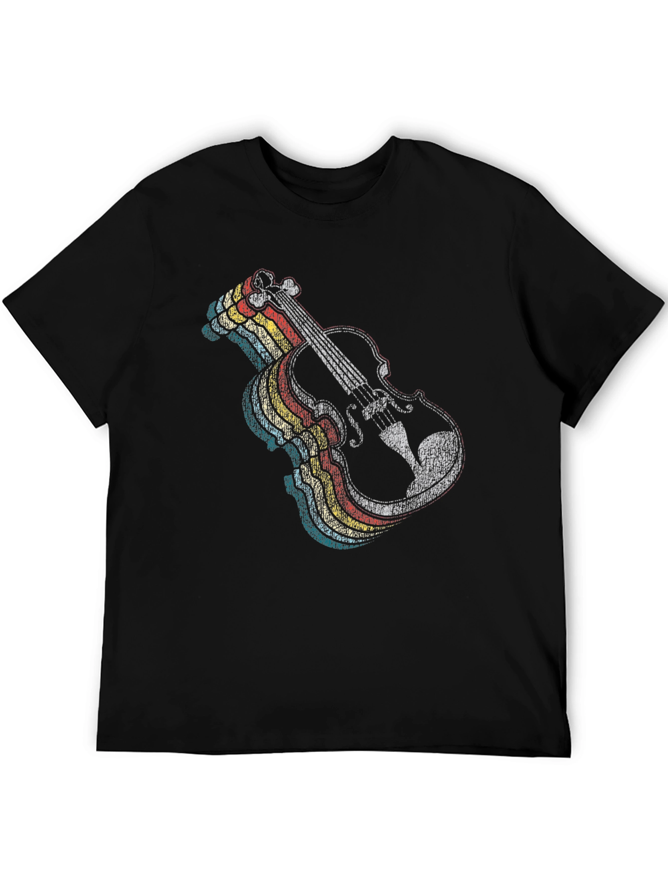 Black Retro Violin Graphic Tee - Music Lover's Black T-Shirt view 5