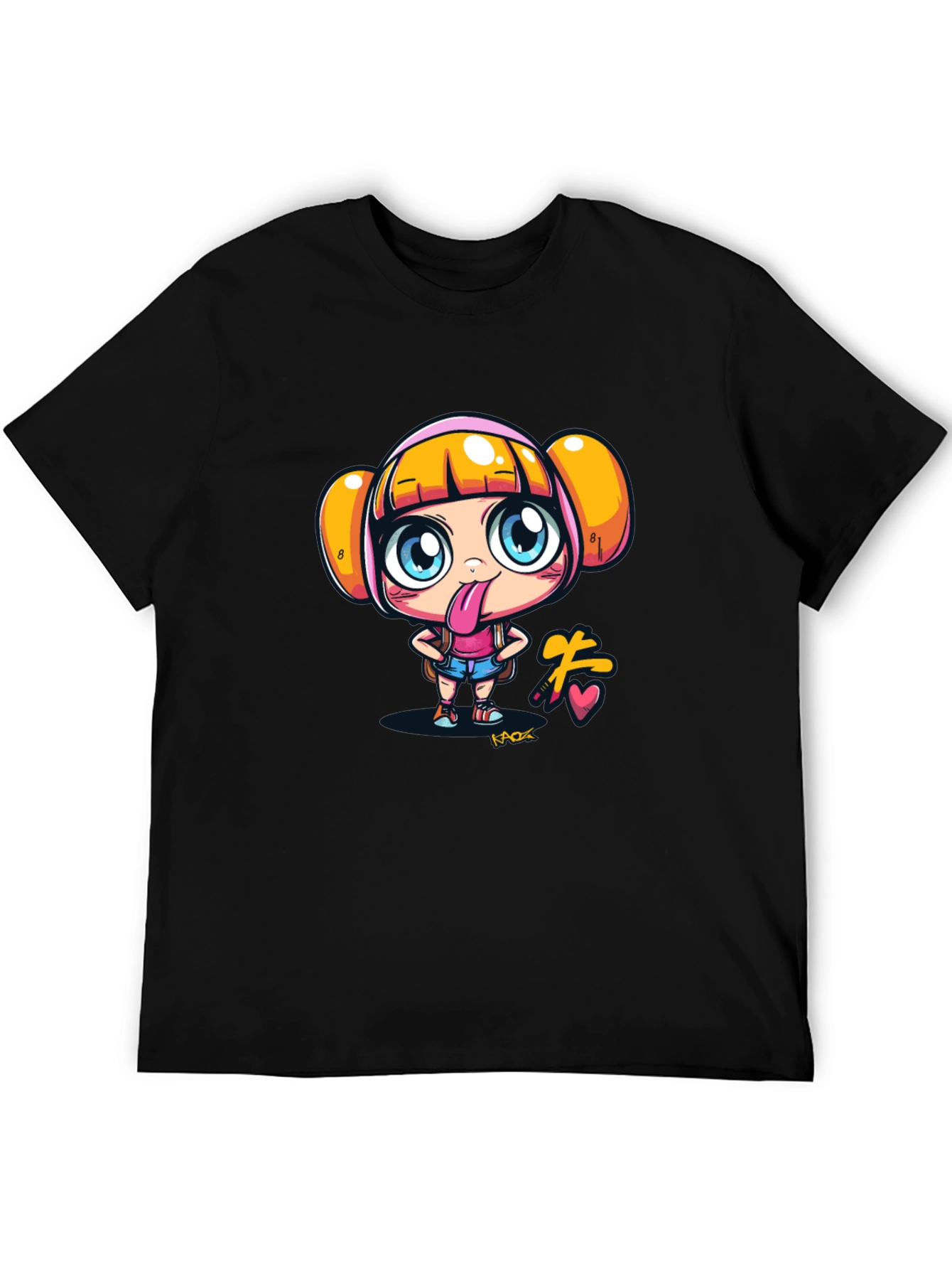 Black Fun Cartoon Girl Black T-Shirt view 5