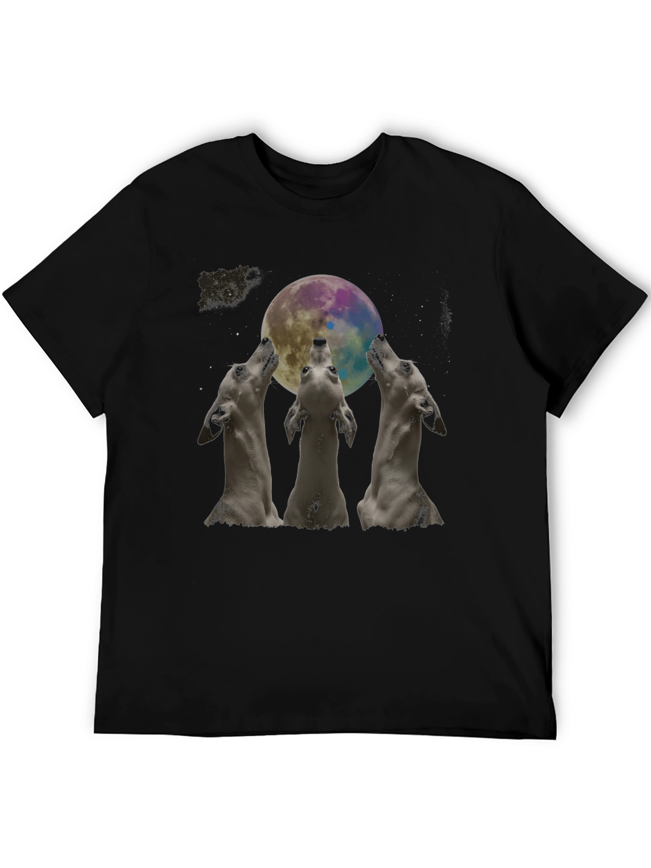 Wolf Howling at Moon Graphic Black T-Shirt - 5
