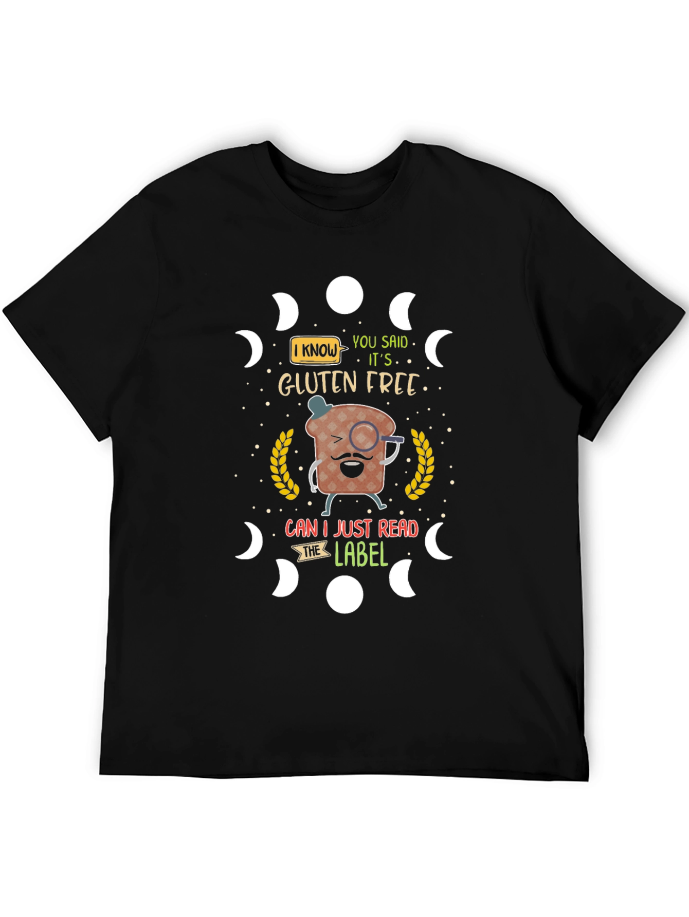 Black Gluten-Free Humor T-Shirt, Funny Foodie Tee view 5