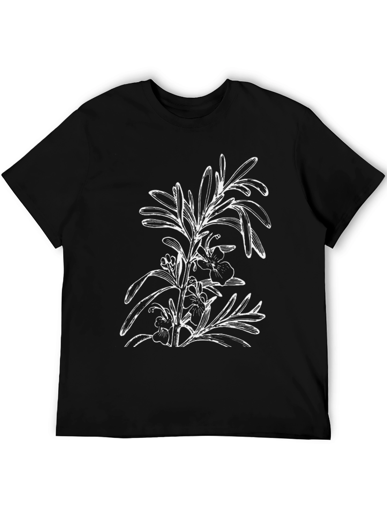 Black Black T-Shirt with Floral Botanical Graphic view 5