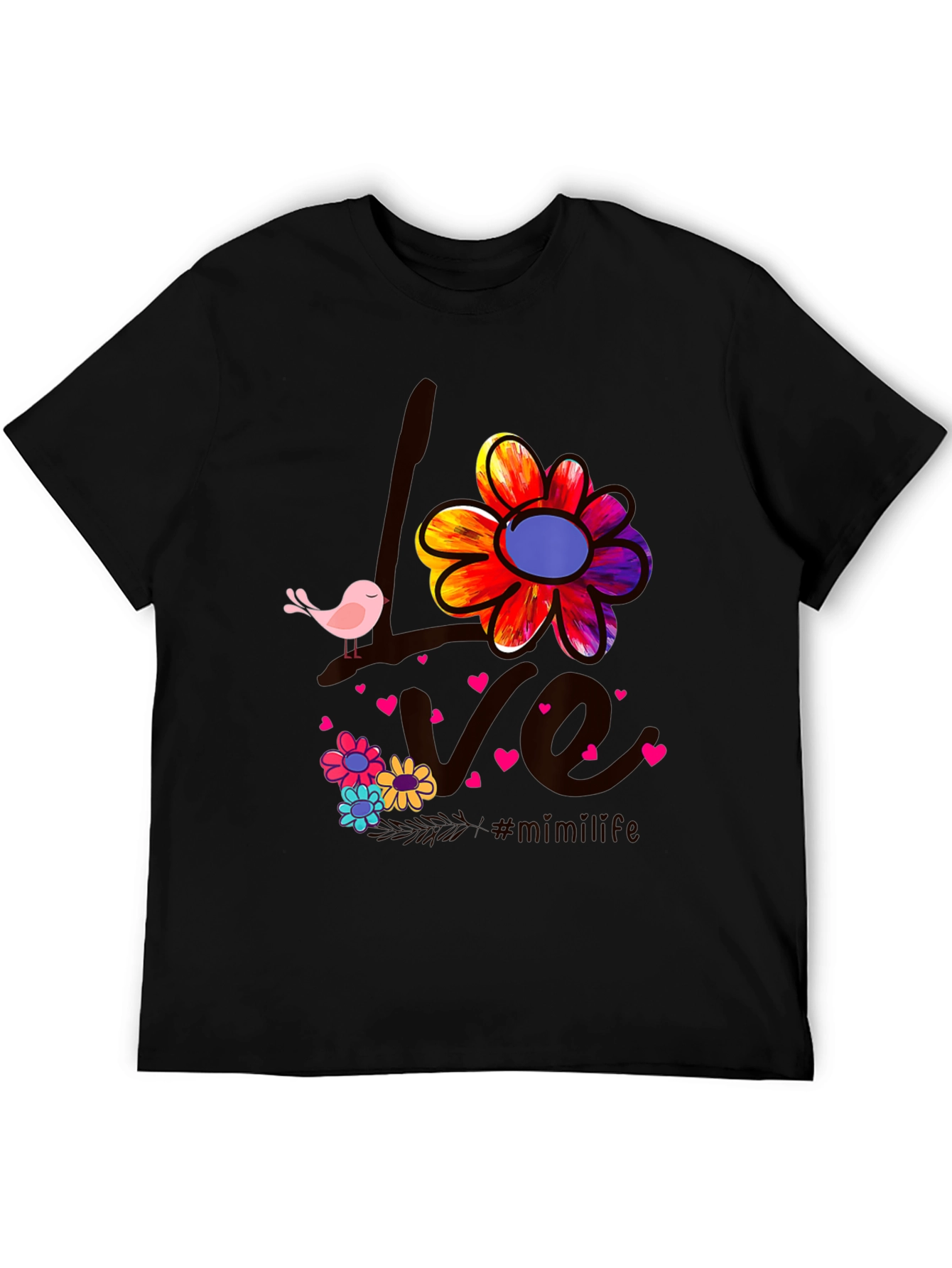 Black Love Bird Floral Graphic Tee view 5