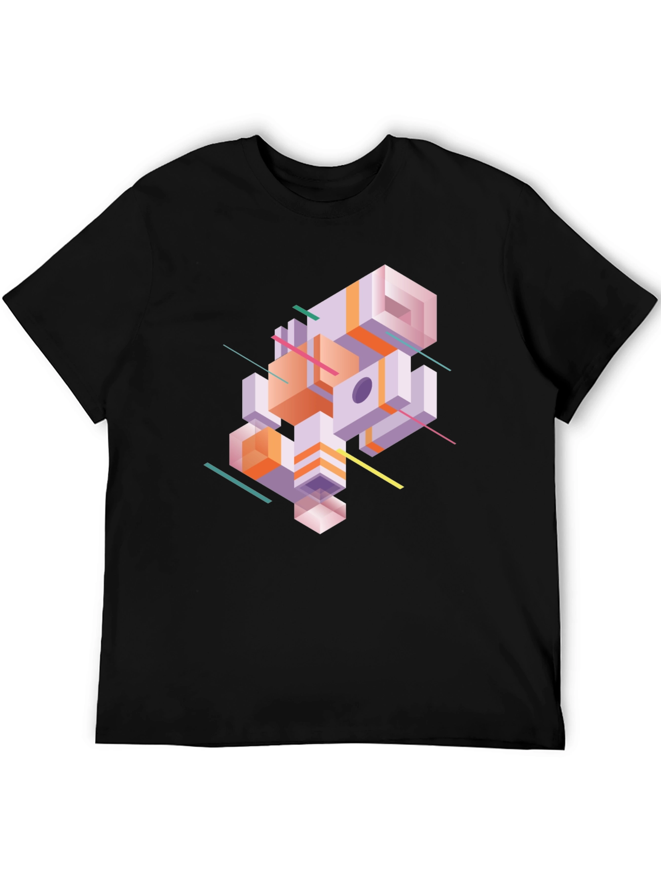 Black Abstract Geometric Graphic Print Black T-Shirt view 5