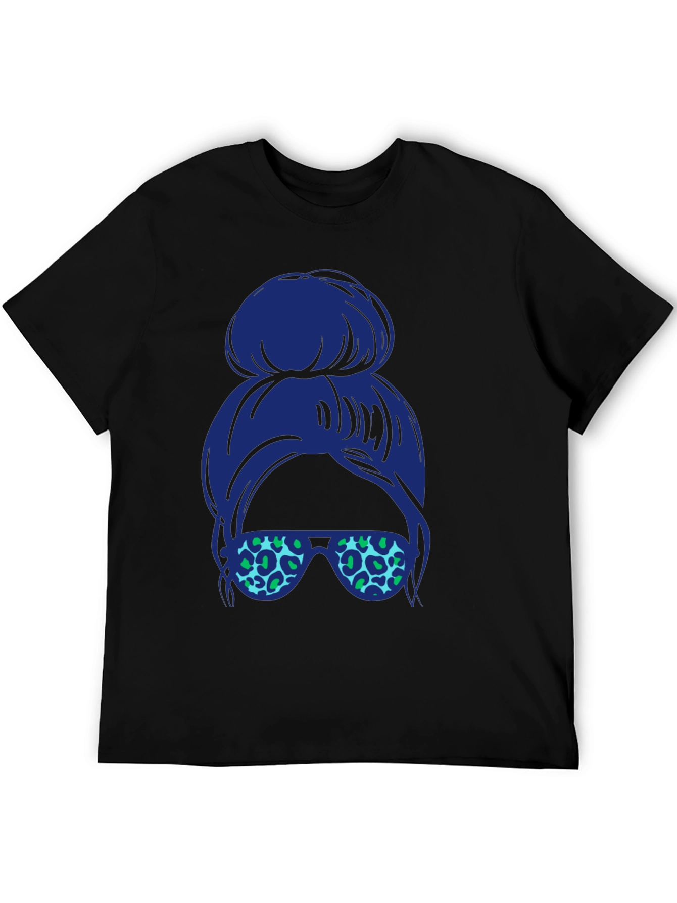 Black Messy Bun Leopard Sunglasses Tee view 5
