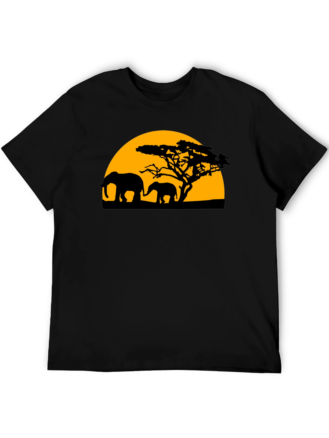 Black Elephant Sunset Graphic Tee - Black Cotton T-Shirt view 5