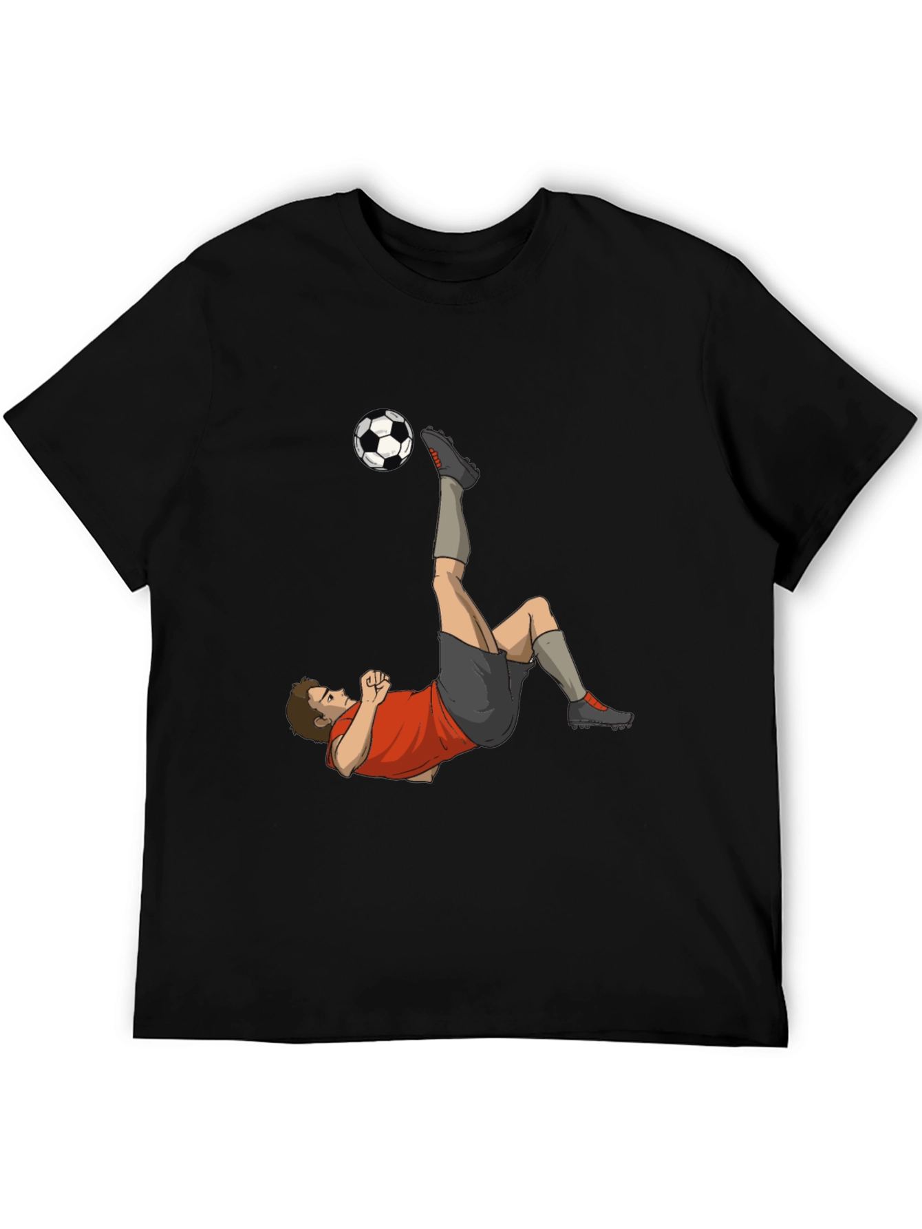Black Soccer Player Kick Graphic Tee - Black Casual T-Shirt view 5