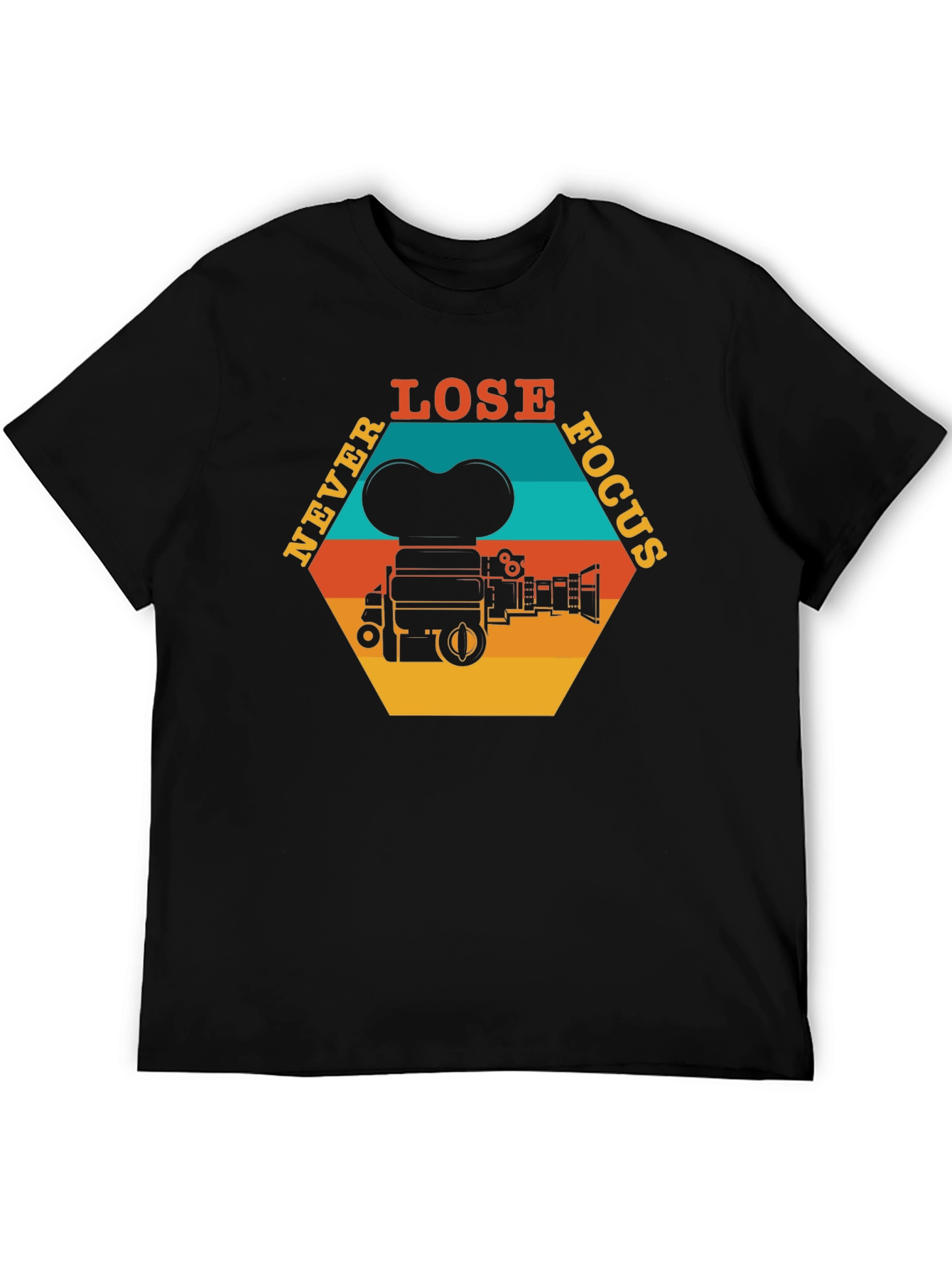Black Never Lose Focus T-Shirt - Retro Camera Design view 5