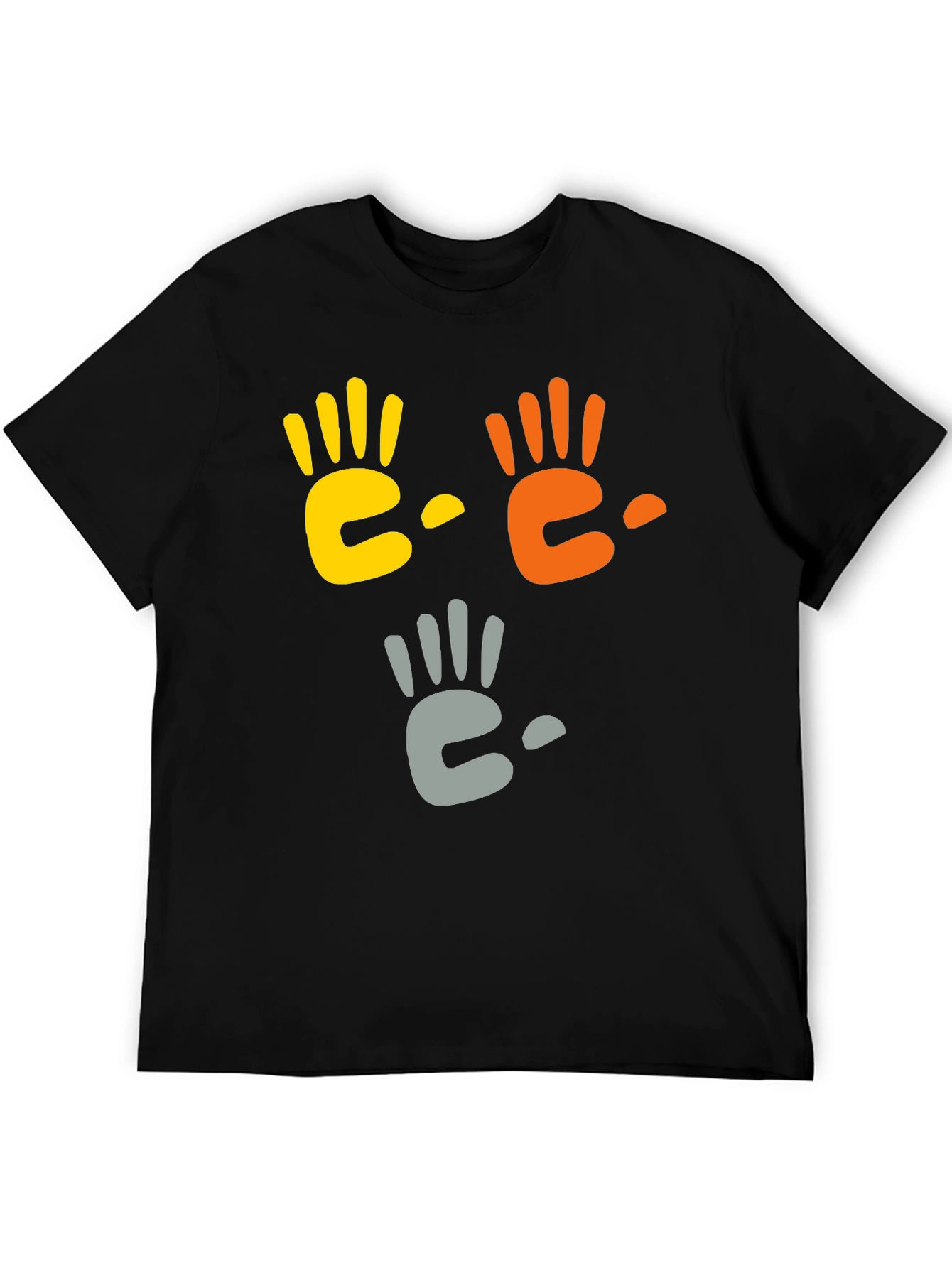 Black Colorful Handprint Graphic Black T-Shirt view 5