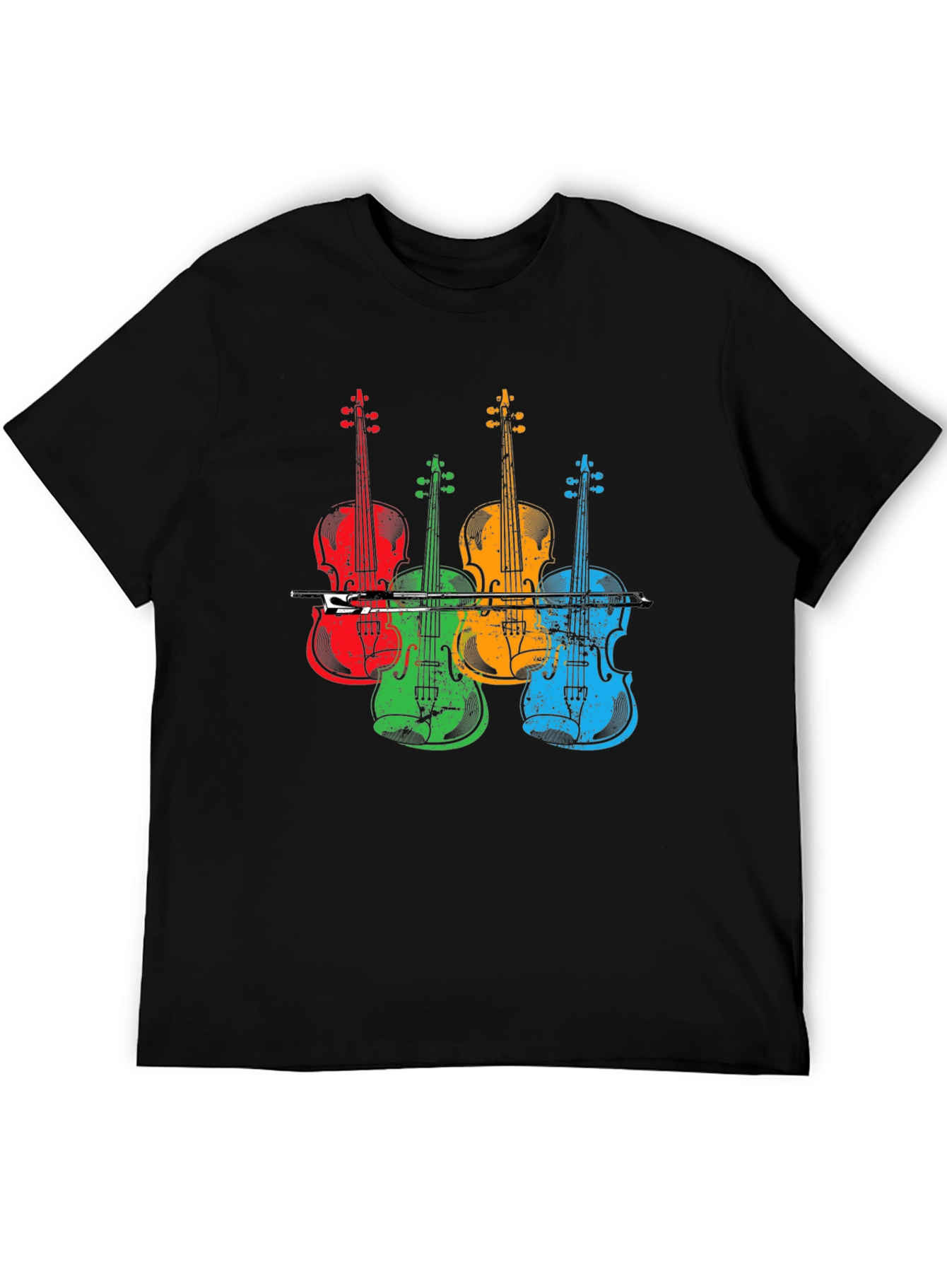 Black Colorful Violin Music T-Shirt view 5