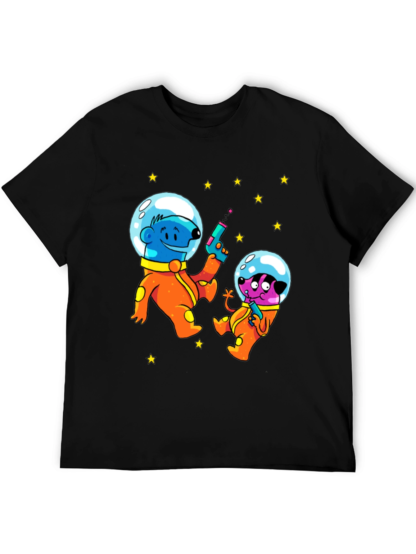 Black Cartoon Astronauts Black T-Shirt view 5