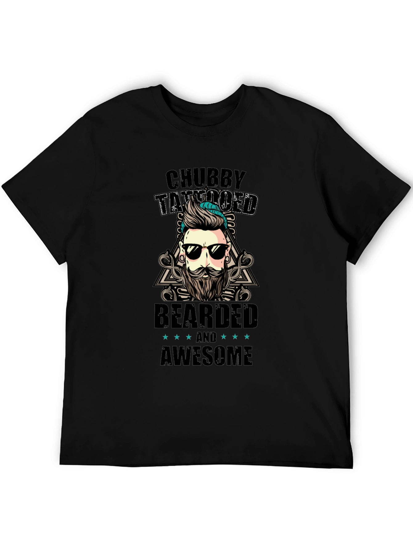 Black Chubby Tattooed Bearded Awesome Black T-Shirt view 5