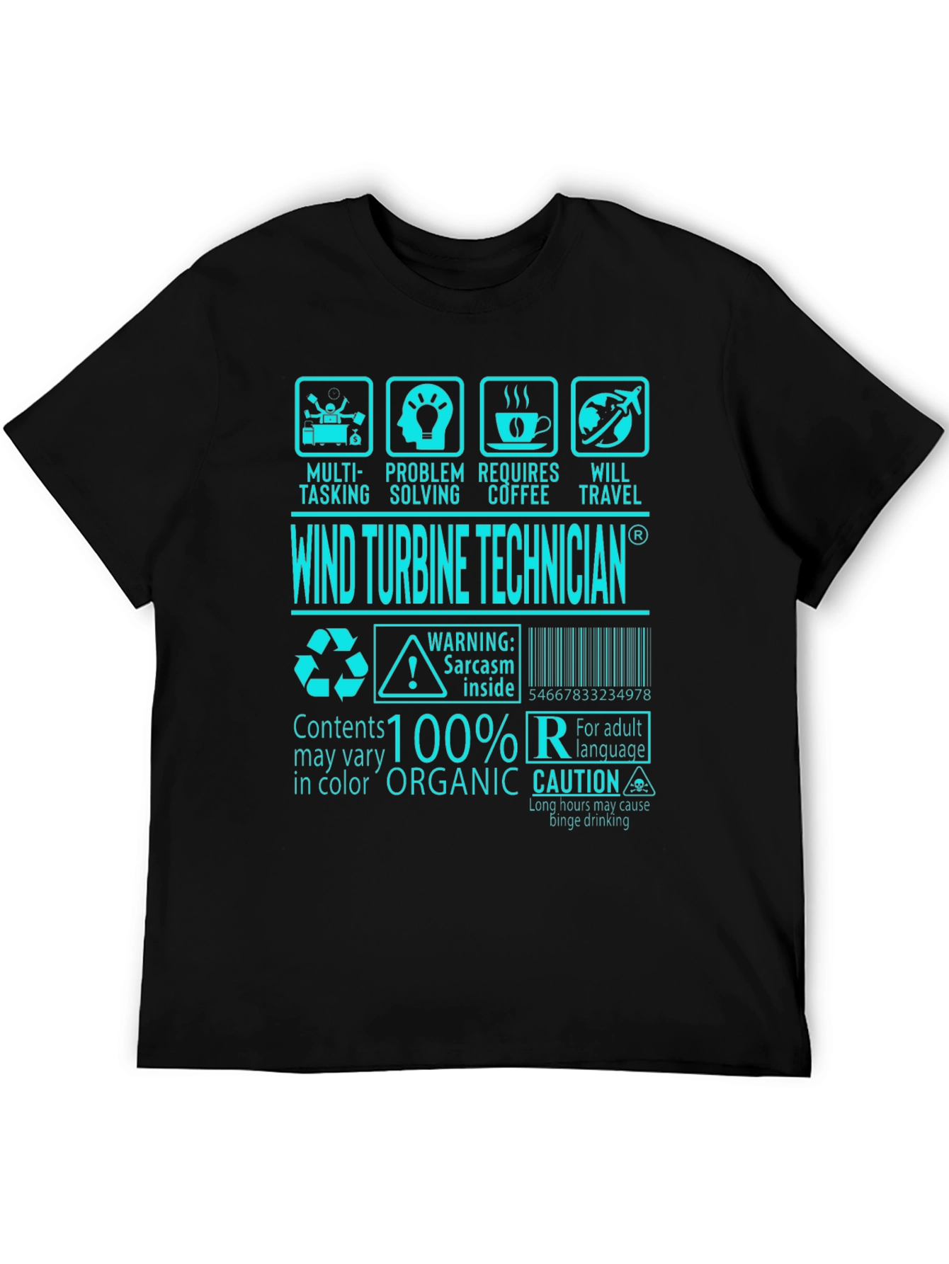 Black Wind Turbine Technician Graphic Tee view 5