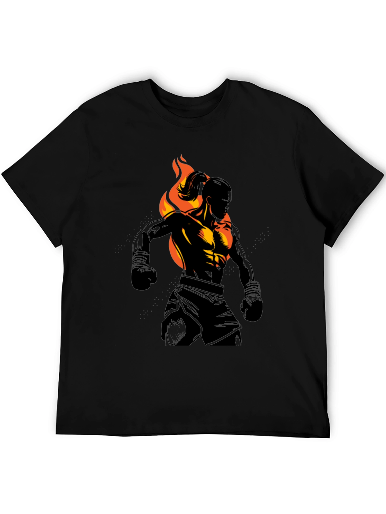 Black Flaming Fighter Graphic Tee view 5