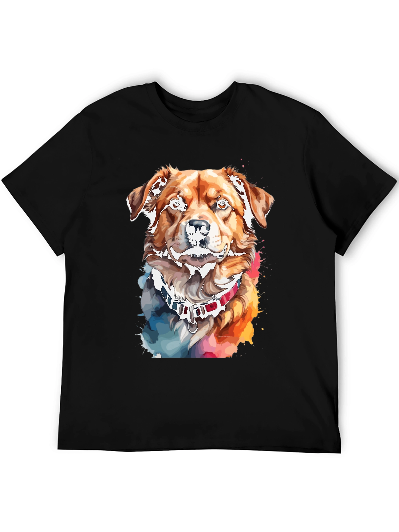 Black Watercolor Dog Print Black T-Shirt view 5