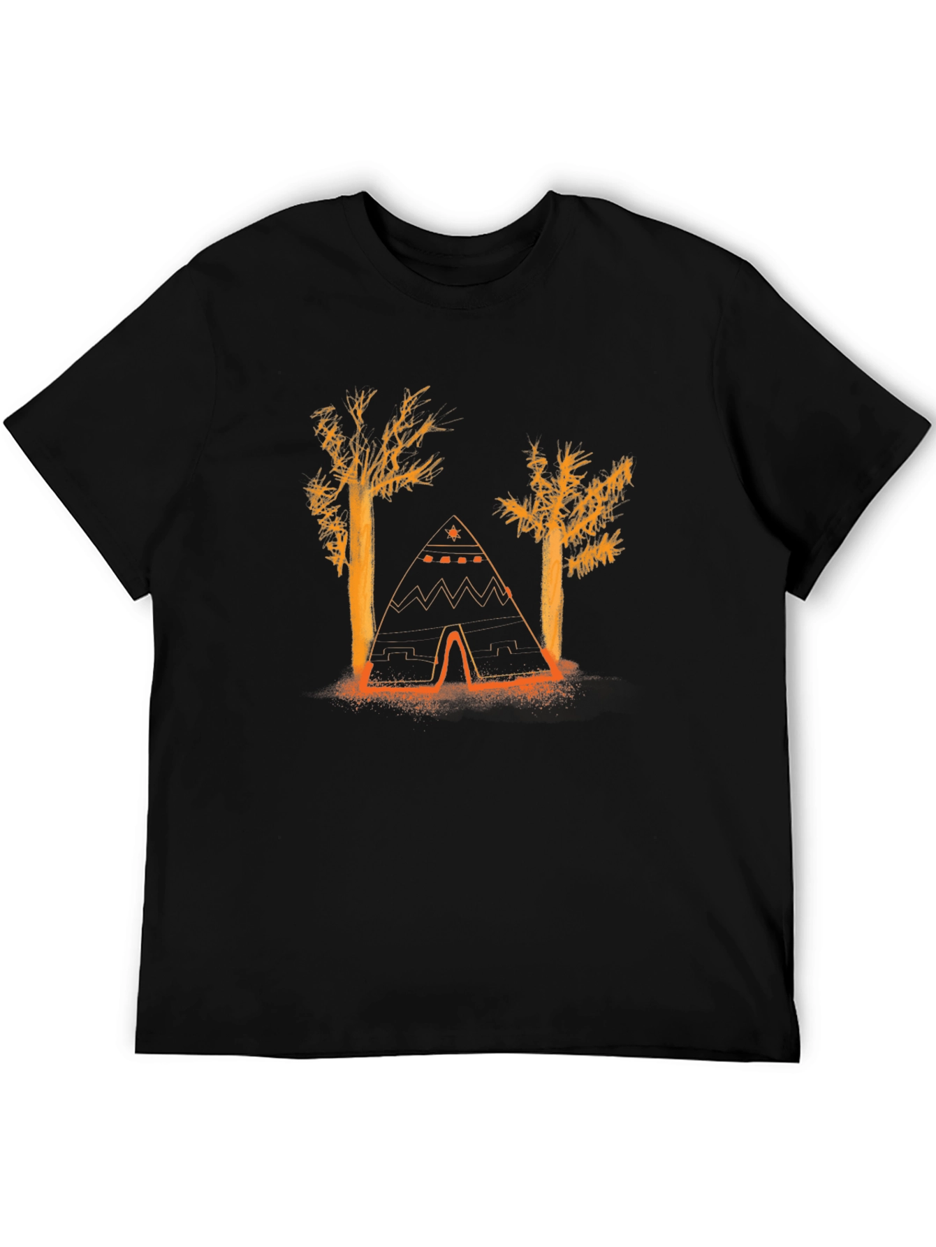 Black Nature Tee: Tent and Trees Graphic T-Shirt view 5
