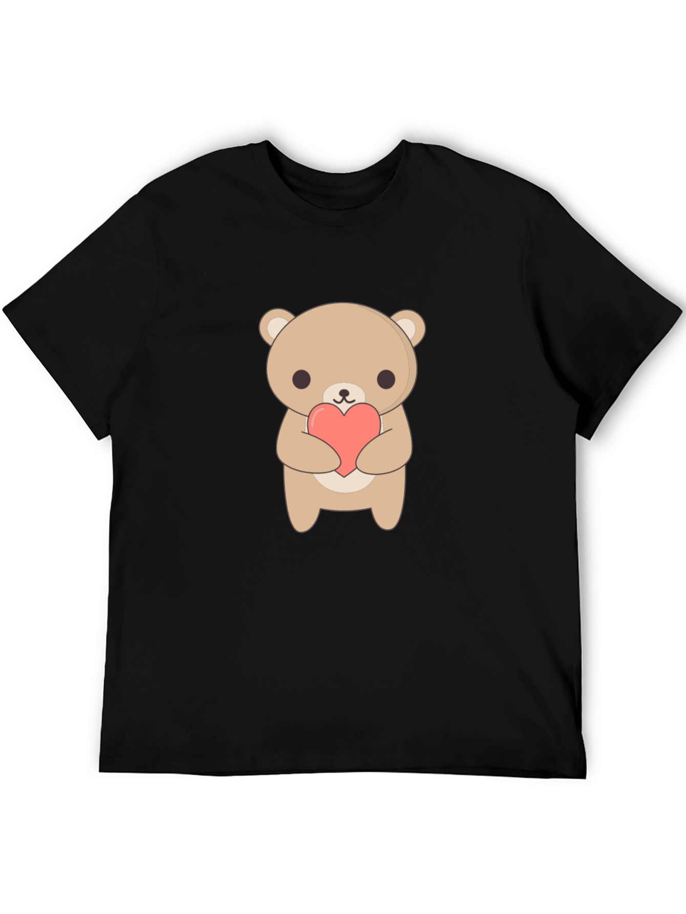 Black Cute Bear Holding Heart Black T-Shirt view 5
