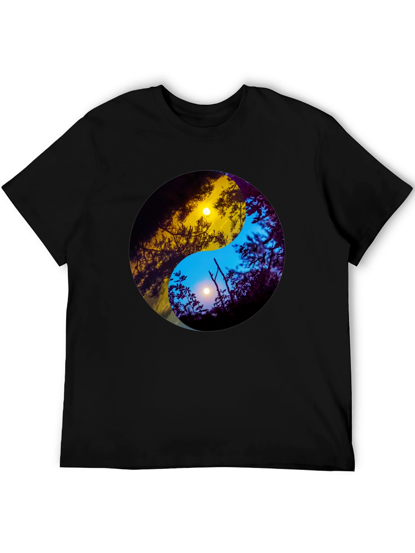 Black Yin Yang Sun & Moon Nature Graphic Tee view 5