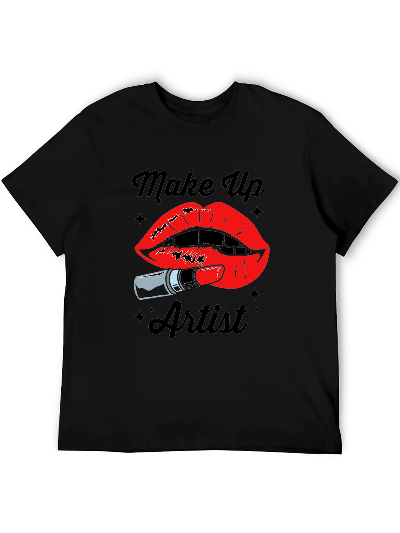 Black Makeup Artist T-Shirt - Lipstick & Lips Design view 5
