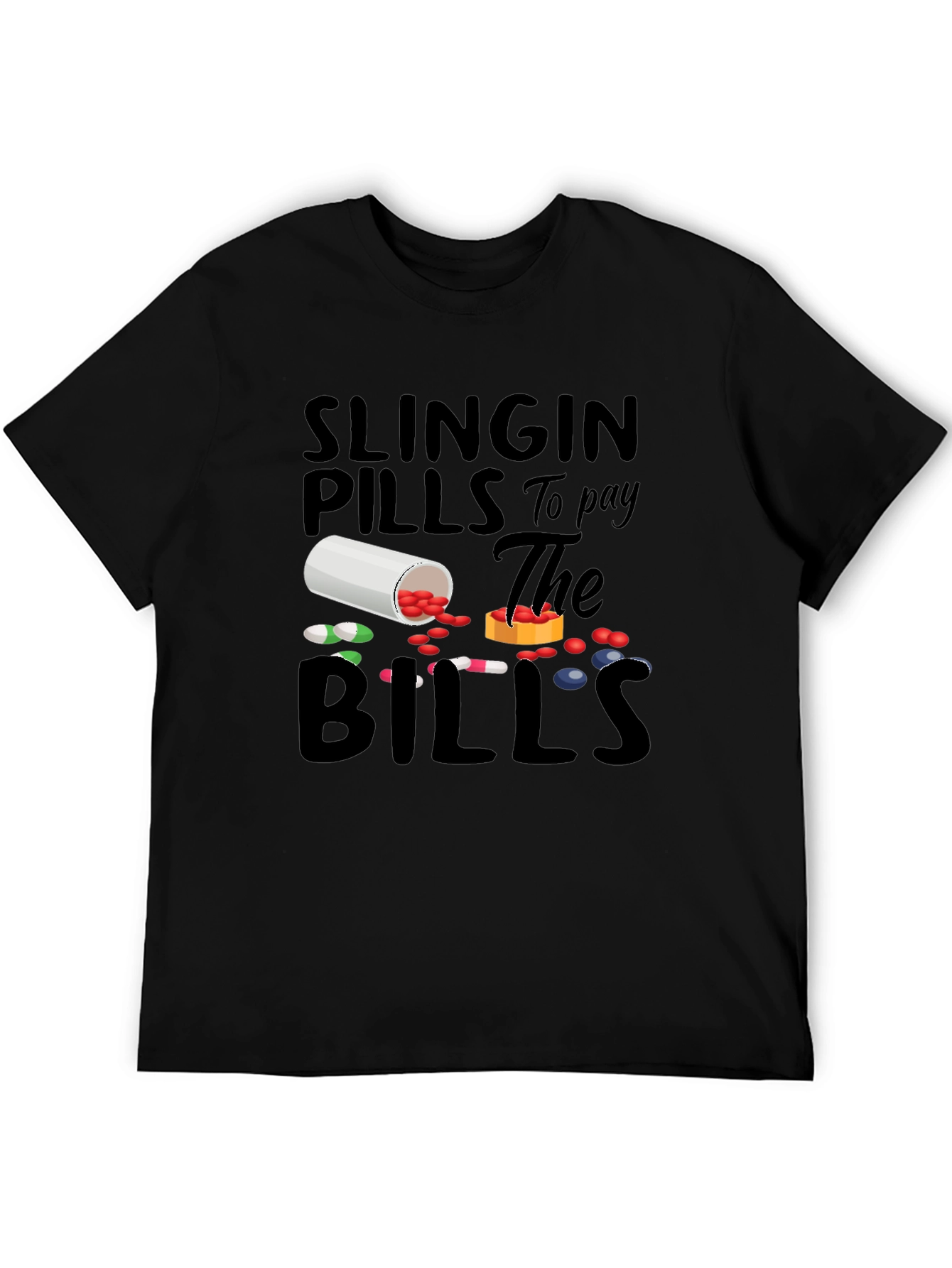 Black Slingin' Pills Graphic Tee - Funny Pharmacy T-Shirt view 5