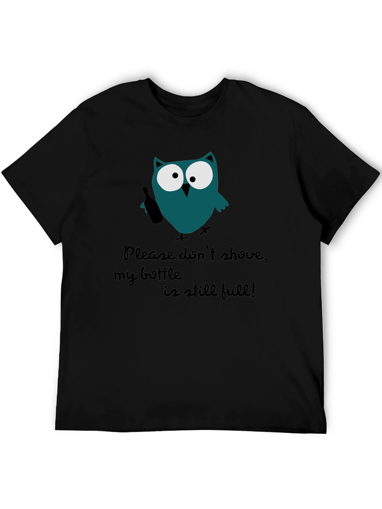 Black Funny Owl Bottle Graphic Men's T-Shirt view 5