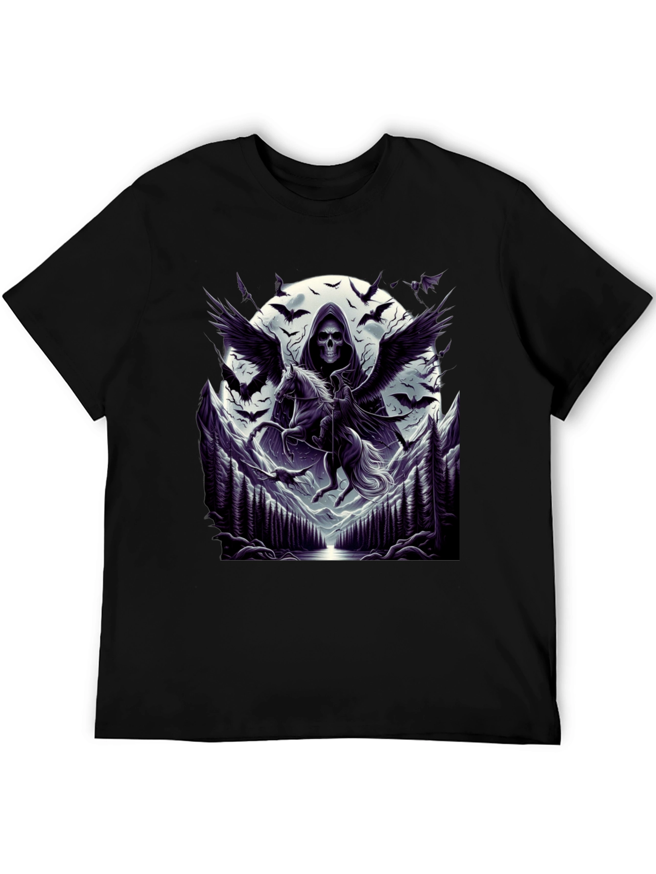 Black Grim Reaper Pegasus T-Shirt - Dark Fantasy Tee view 5