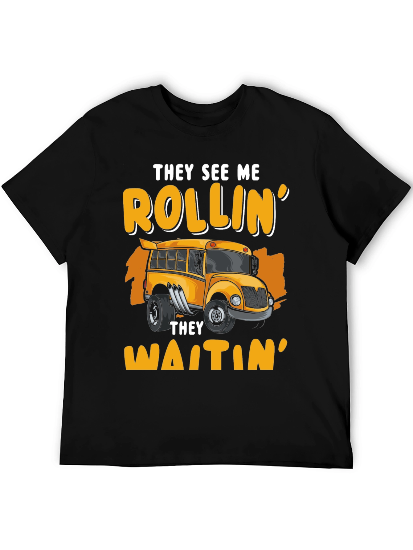 Black Rollin' School Bus T-Shirt - They See Me Waitin' view 5