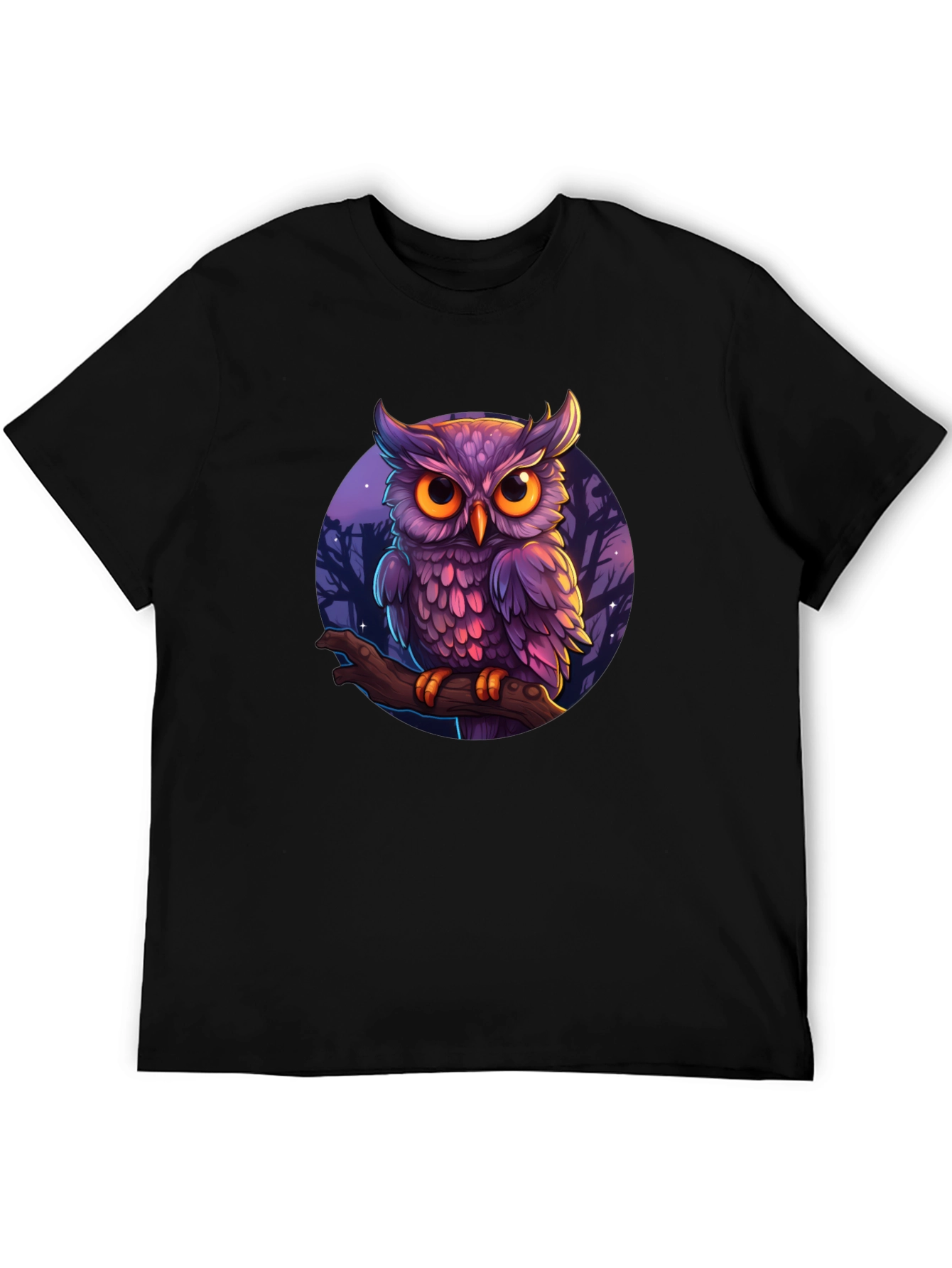 Black Mystic Owl Graphic Tee - Black Cotton T-Shirt view 5