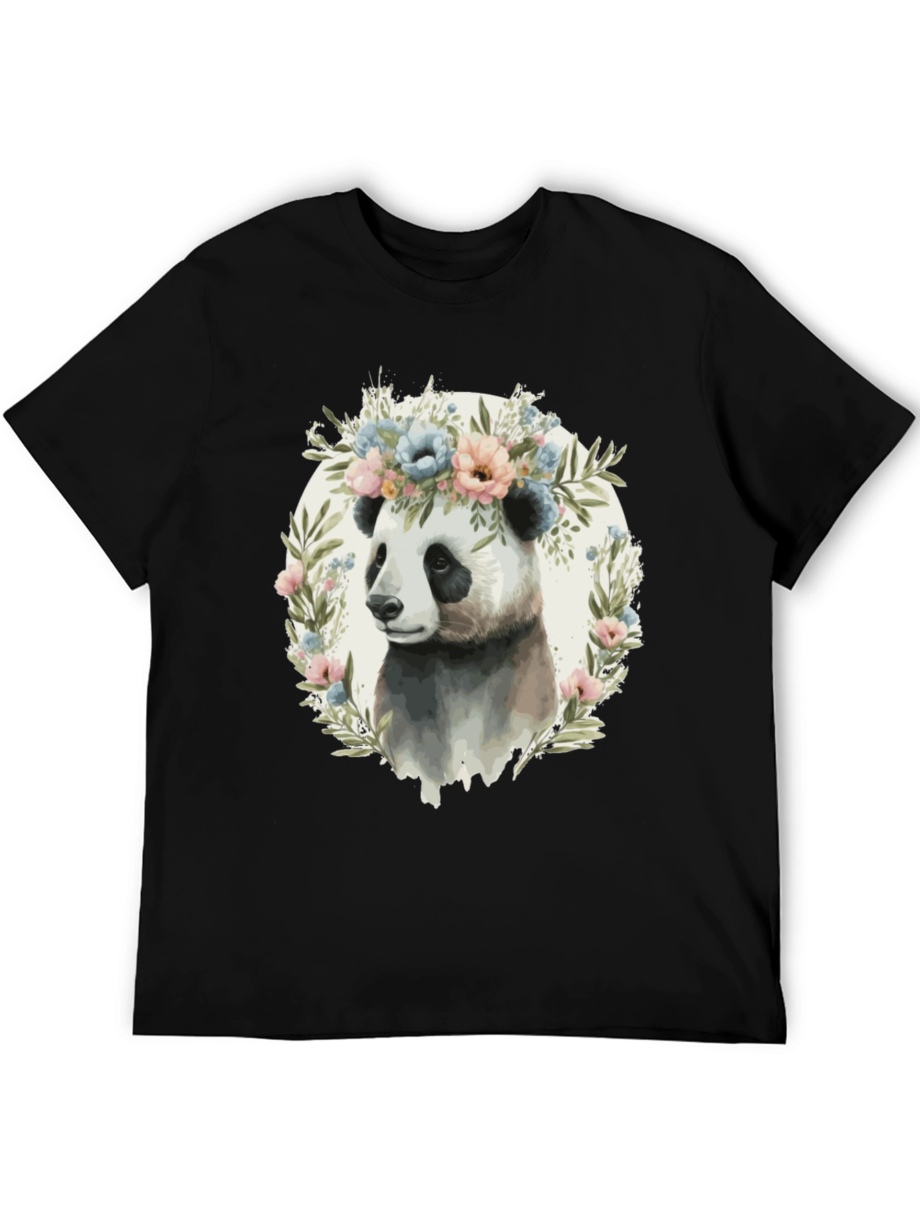 Black Panda Floral Wreath Graphic Tee - Unique Animal Lover Shirt view 5