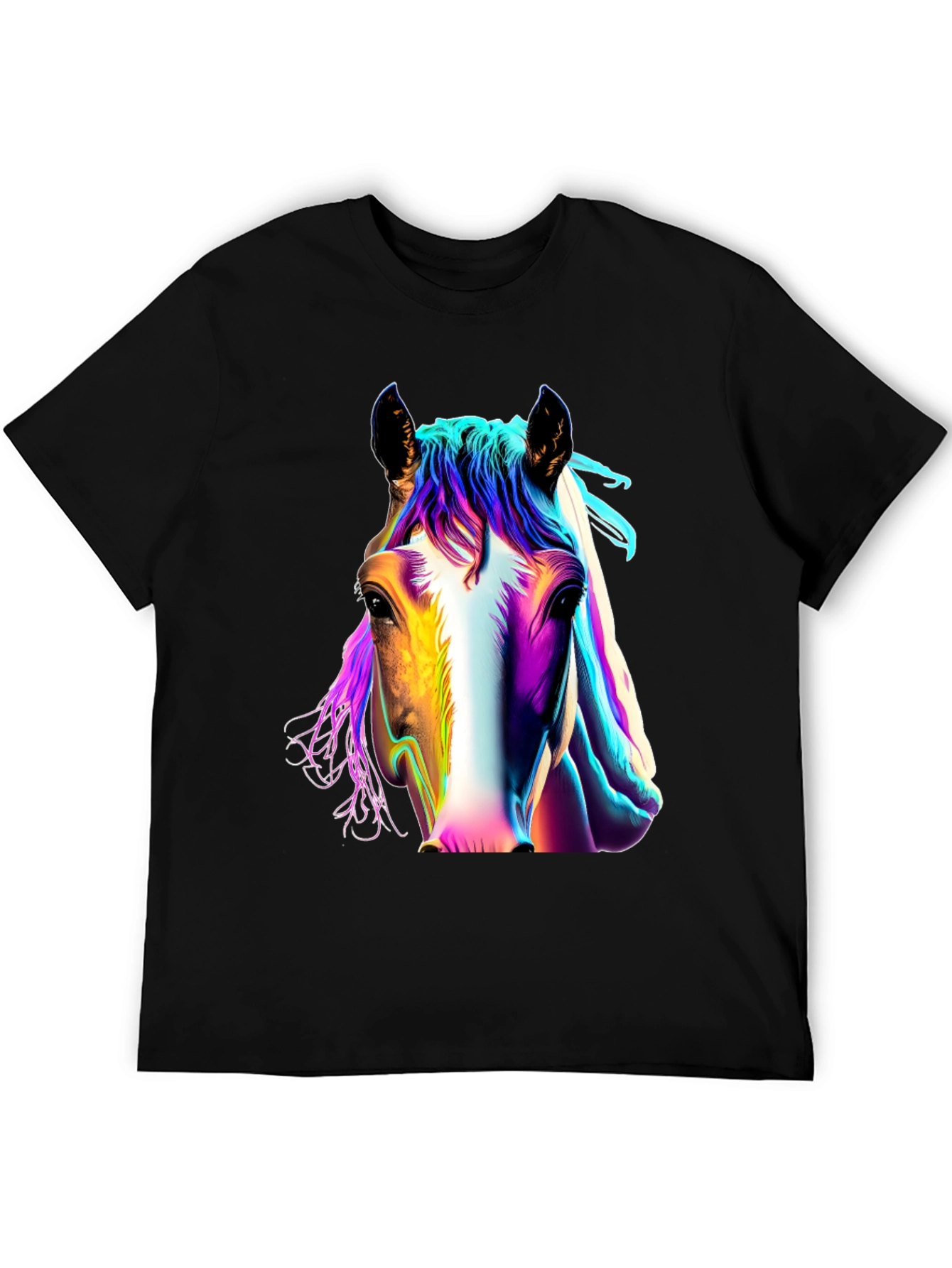 Colorful Horse Graphic Black T-Shirt - 5