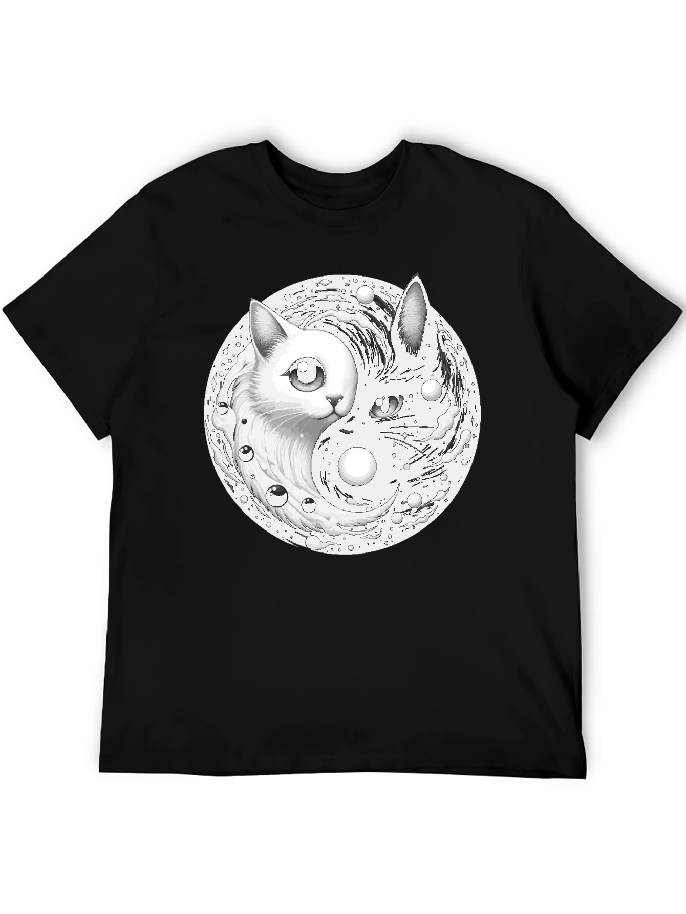Black Yin Yang Cat Graphic Tee view 5