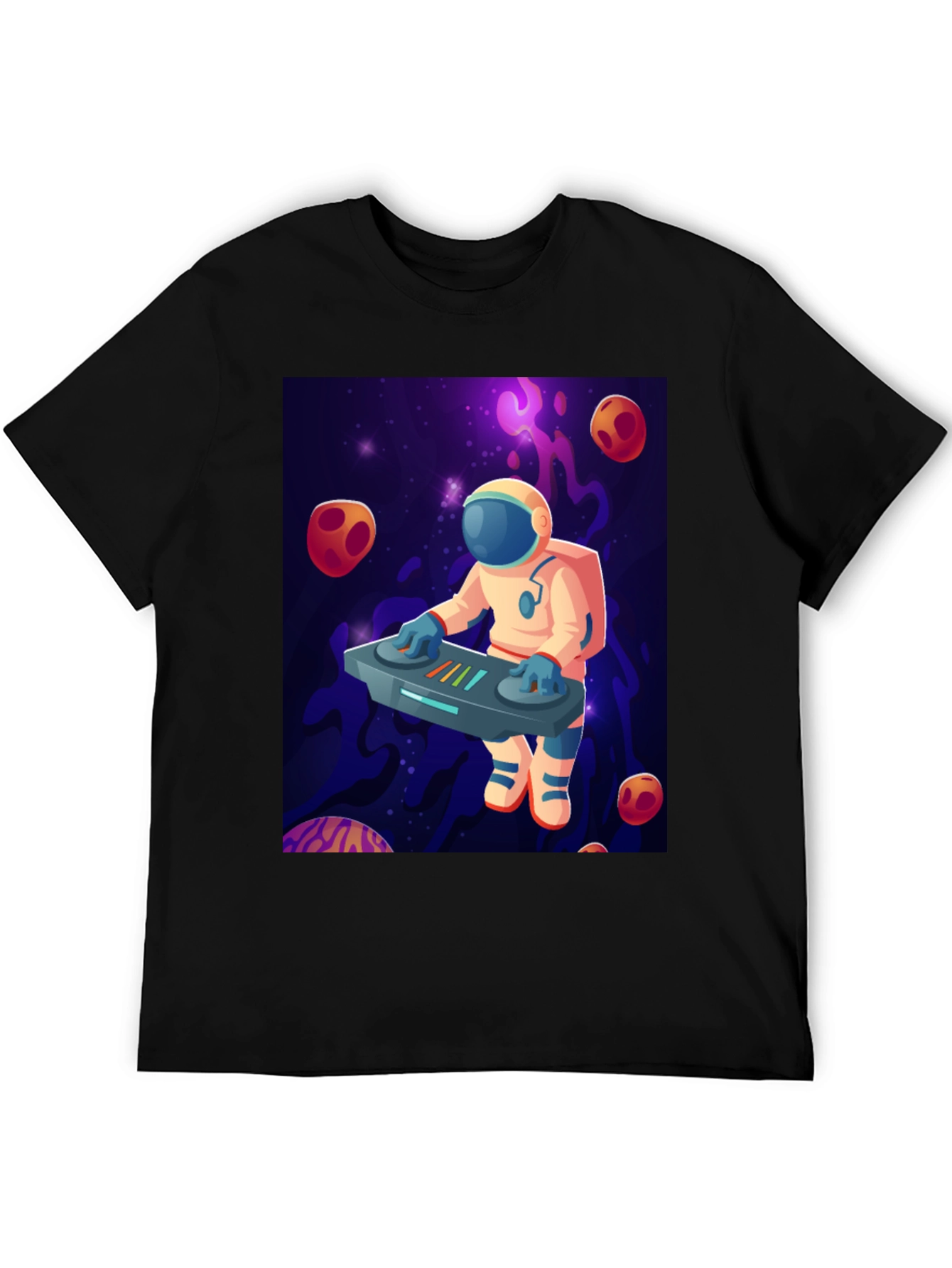 Black Astronaut DJ Graphic T-Shirt - Space Music Lover Tee view 5
