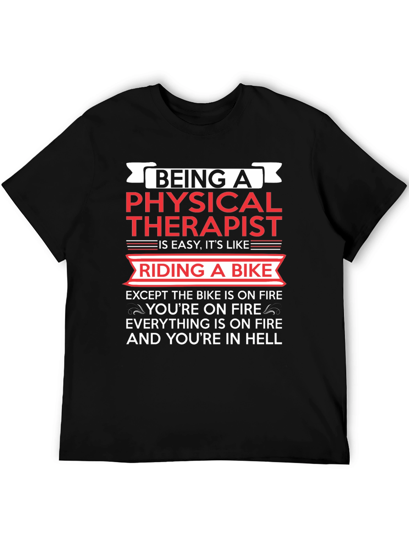 Black Physical Therapist Funny T-Shirt Bike On Fire Graphic Tee view 5