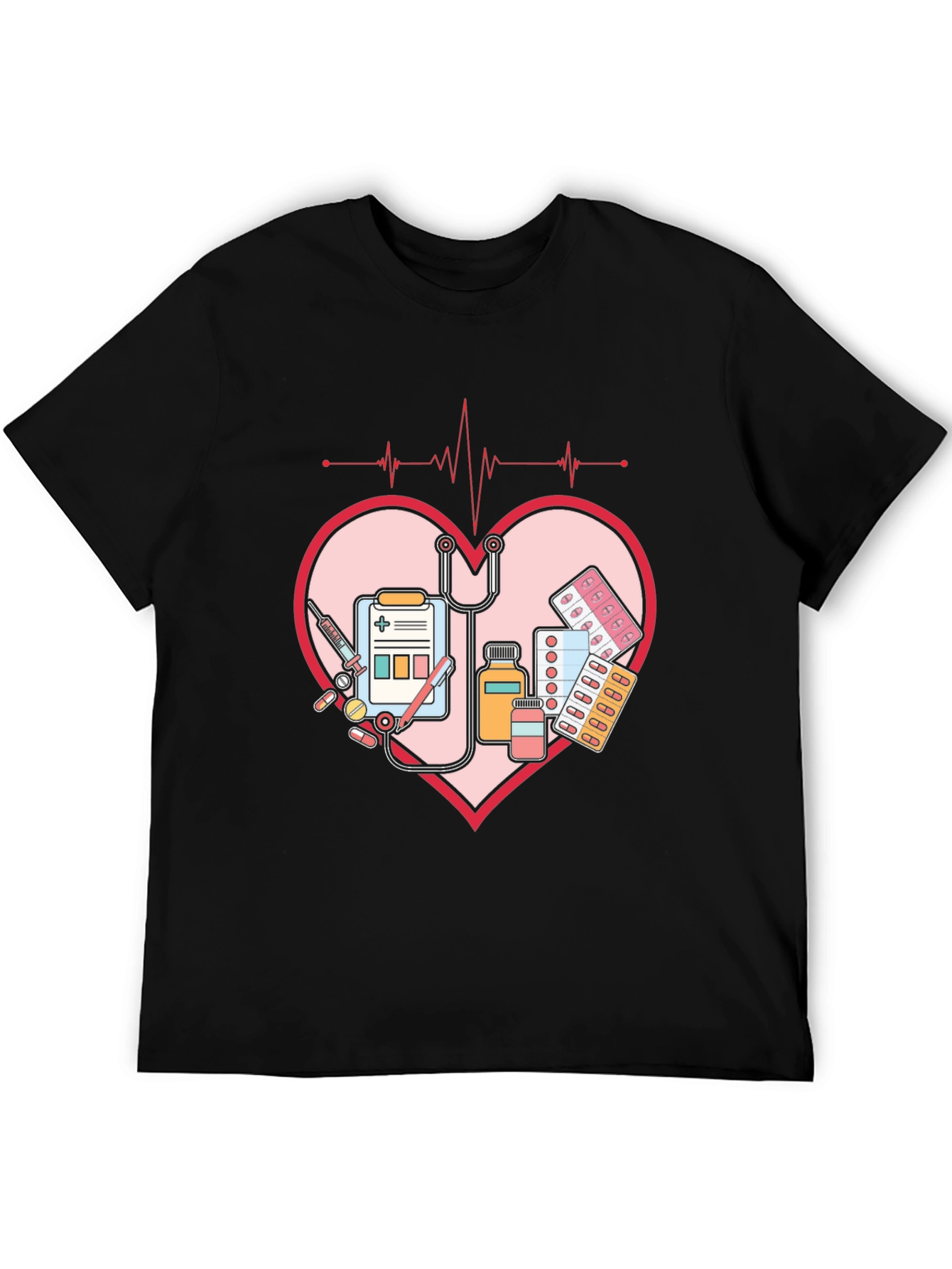 Black Heartbeat Nurse T-Shirt - Medical Love Tee view 5