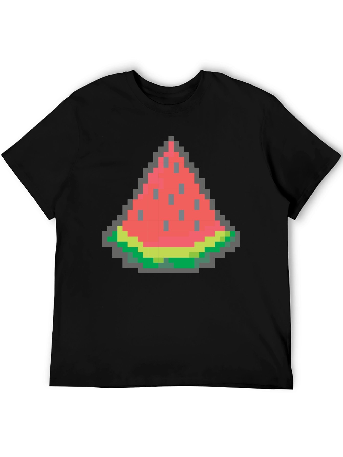 Black Pixel Watermelon Graphic Tee - Black Cotton Shirt view 5