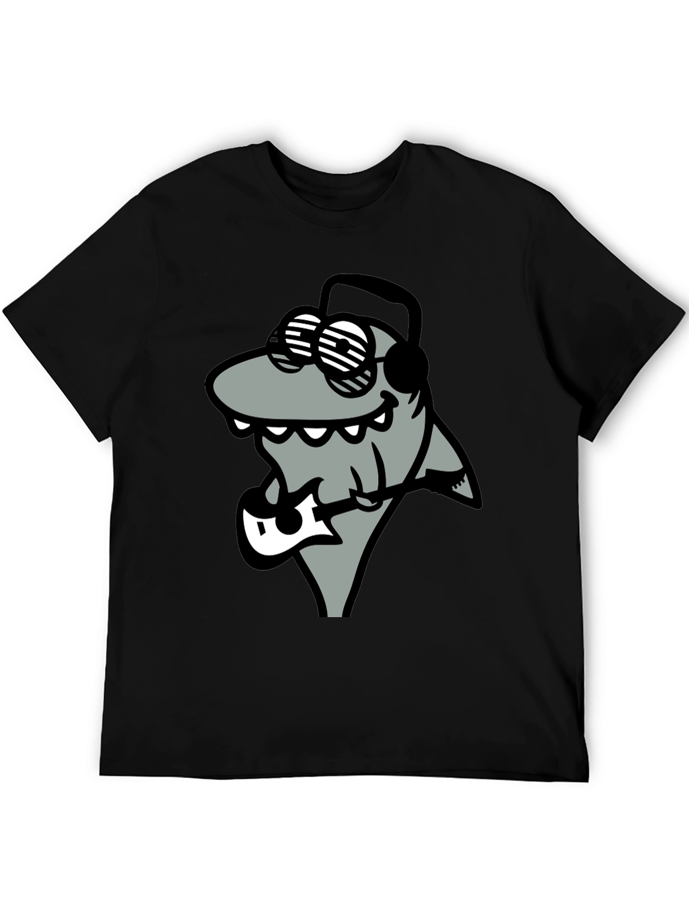 Black Cool Shark Guitarist Graphic Tee view 5