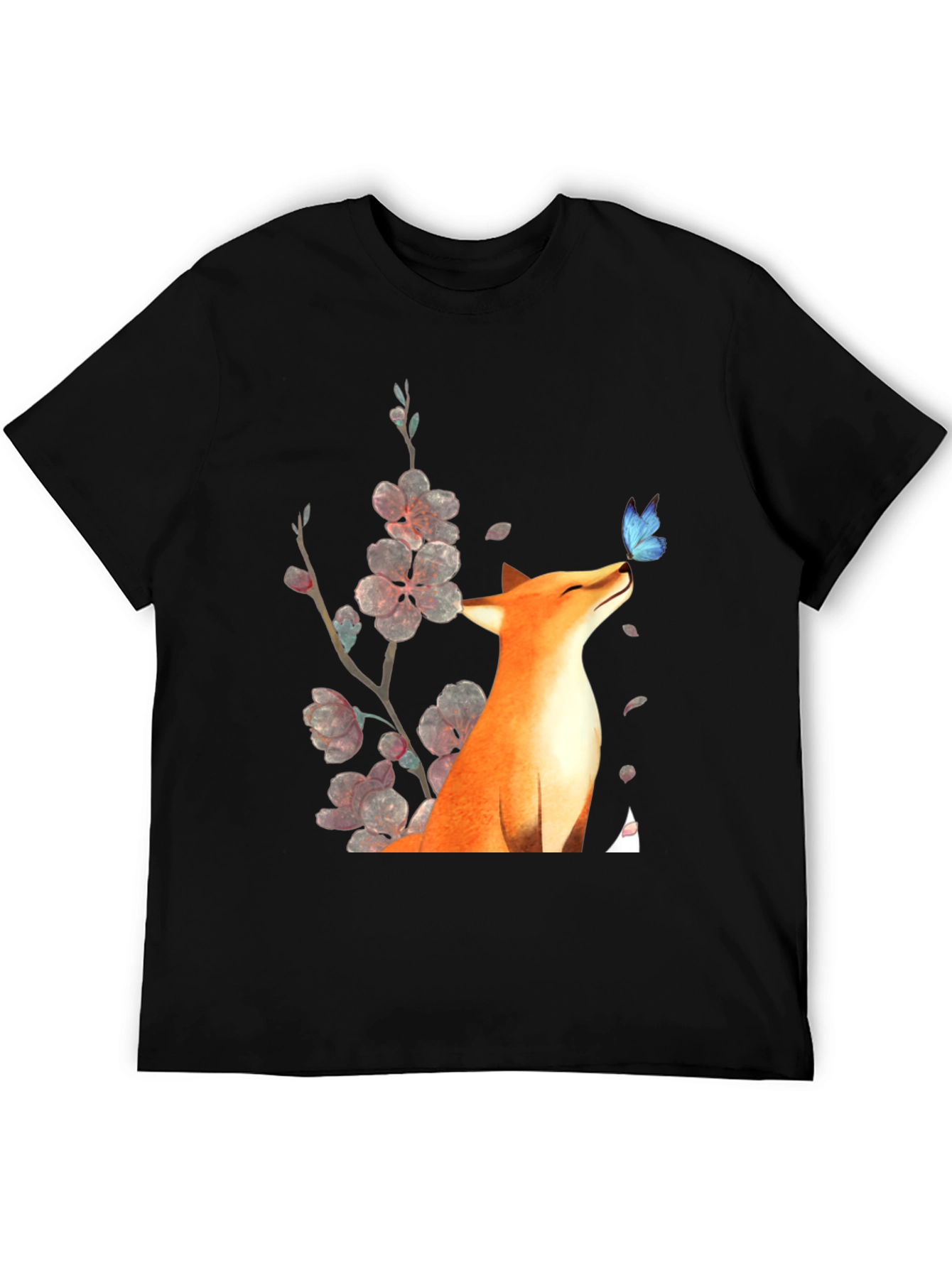 Black Fox & Butterfly Graphic Tee - Unisex Black T-Shirt view 5