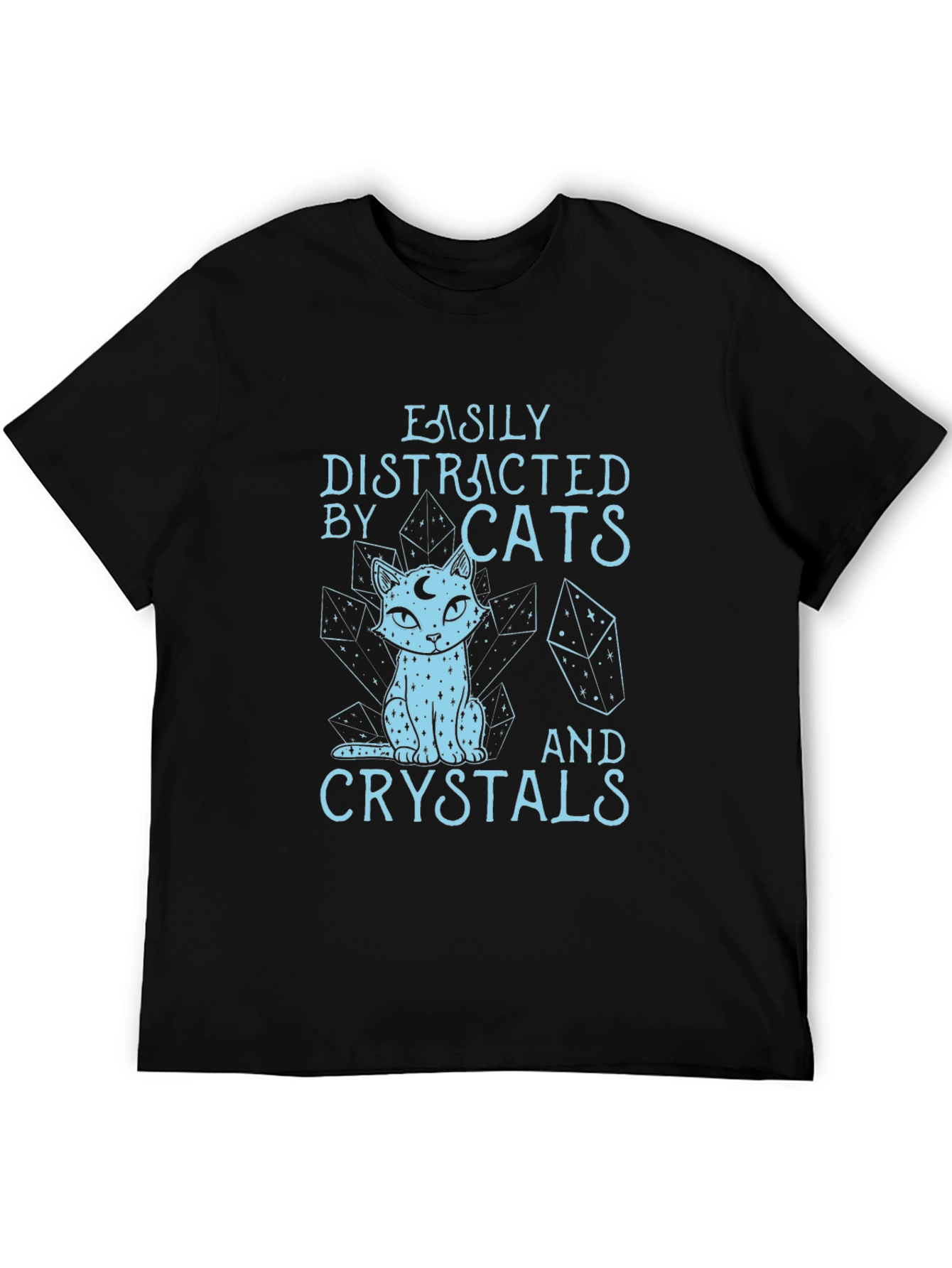 Black Easily Distracted by Cats & Crystals T-Shirt view 5