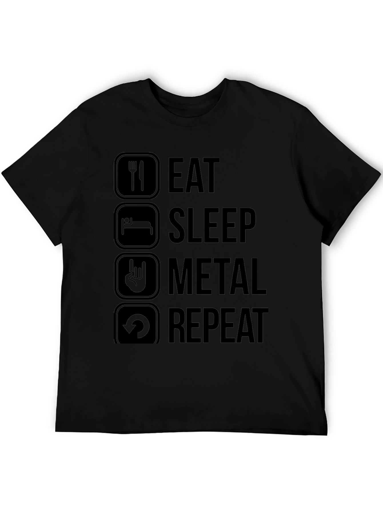 Black Eat Sleep Metal Repeat Black T-Shirt view 5