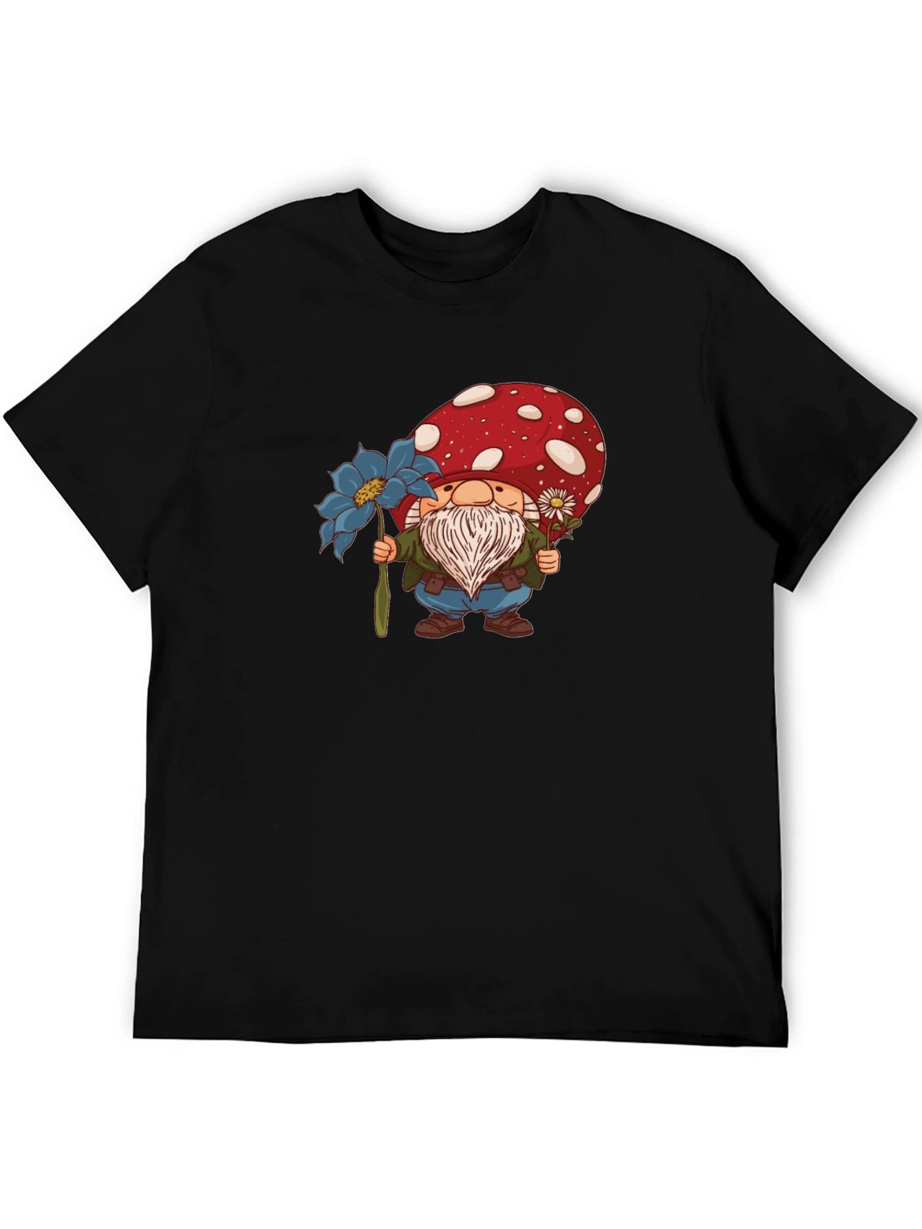 Black Mushroom Gnome T-Shirt - Whimsical Garden Style view 5