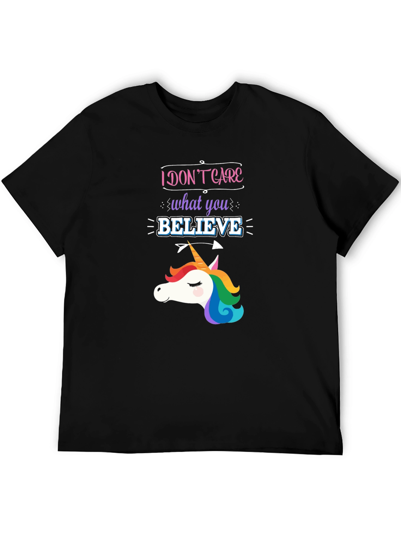 Black I Don't Care What You Believe Unicorn Graphic Tee view 5