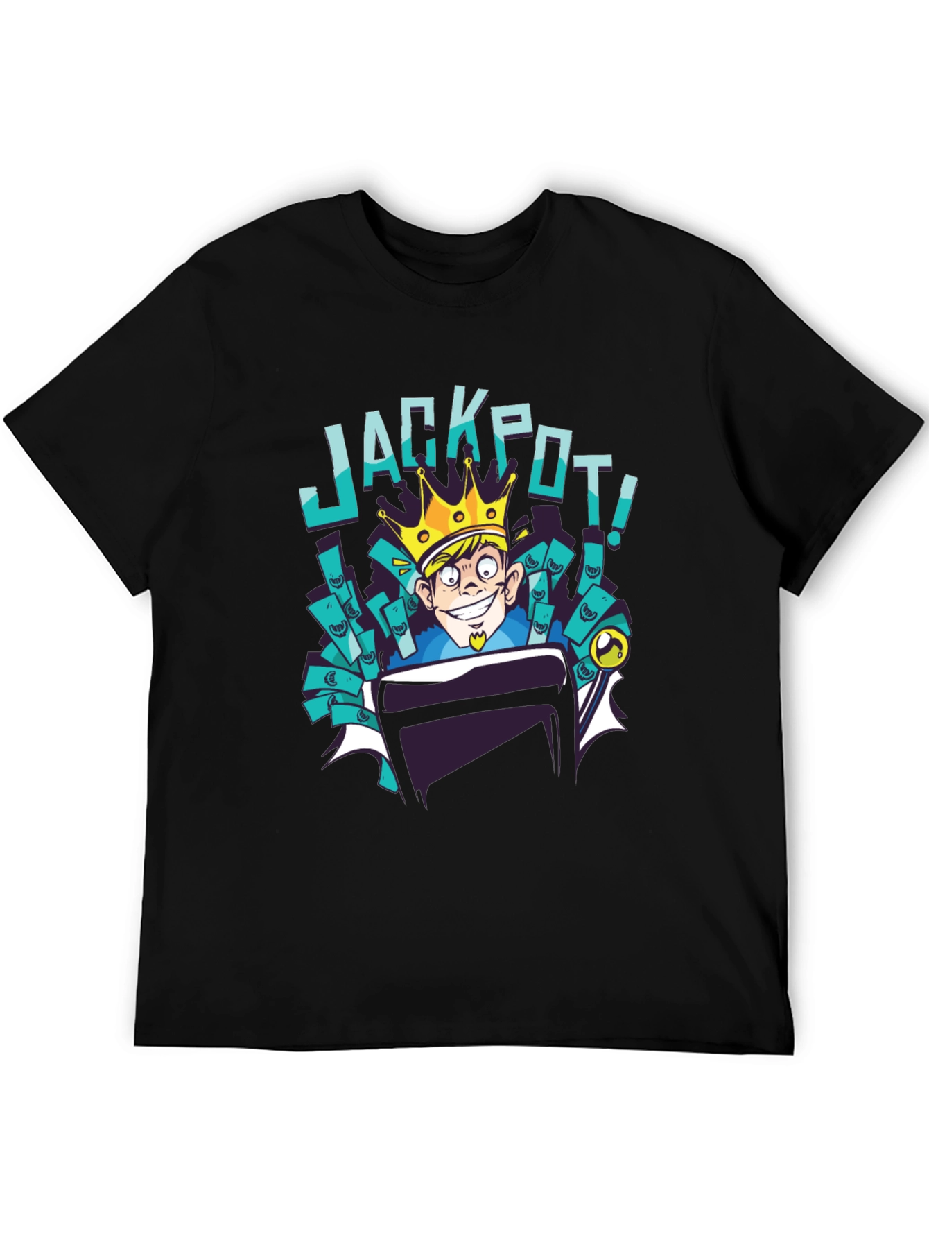 Black Jackpot Cartoon T-Shirt - Lucky King Design view 5