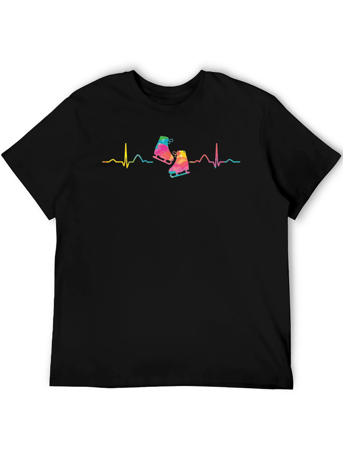 Black Skating Heartbeat Tee - Colorful Ice Skate T-Shirt view 5