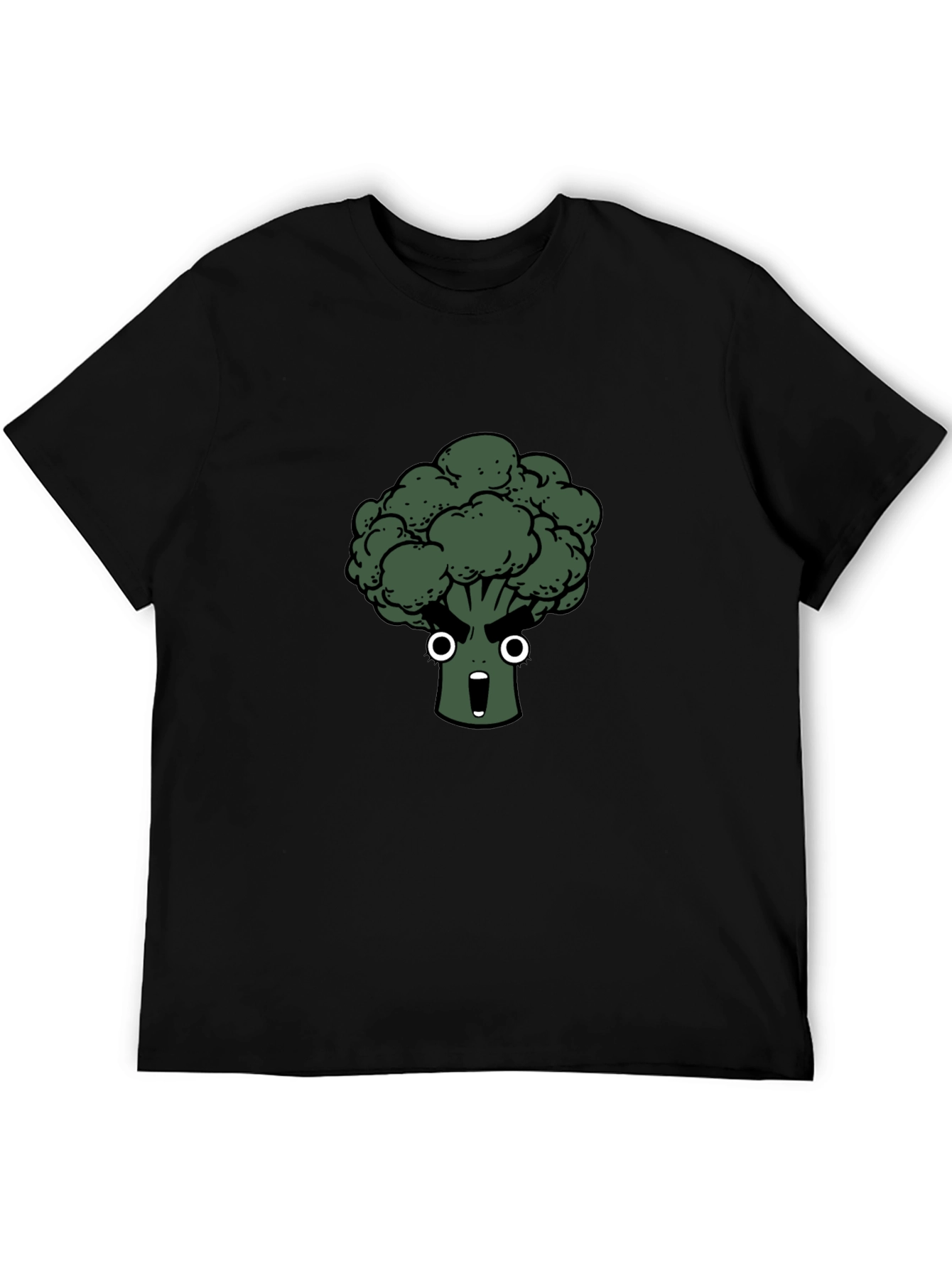 Black Funny Broccoli Cartoon Black T-Shirt view 5