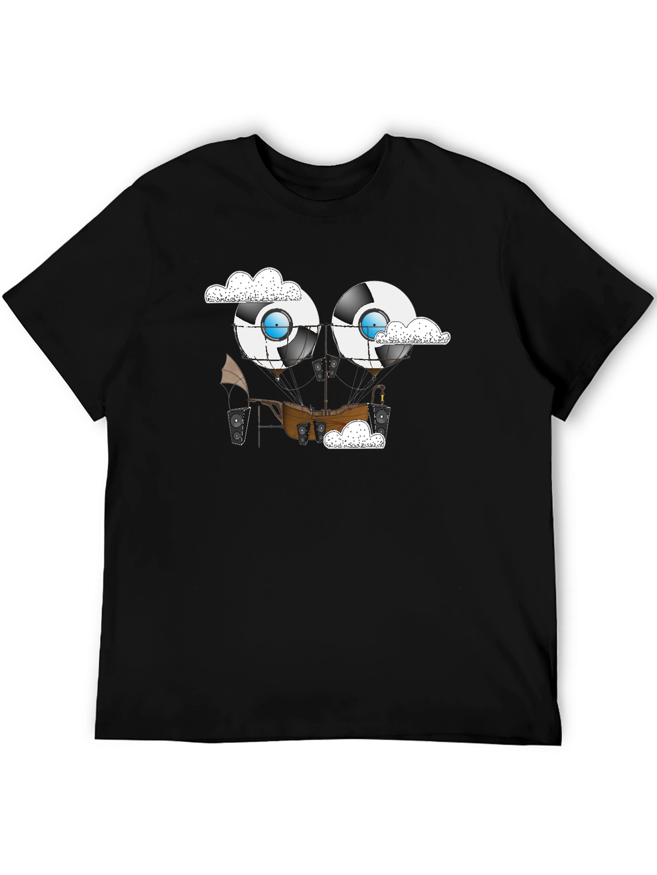 Black Black T-Shirt with Unique Airship Graphic view 5