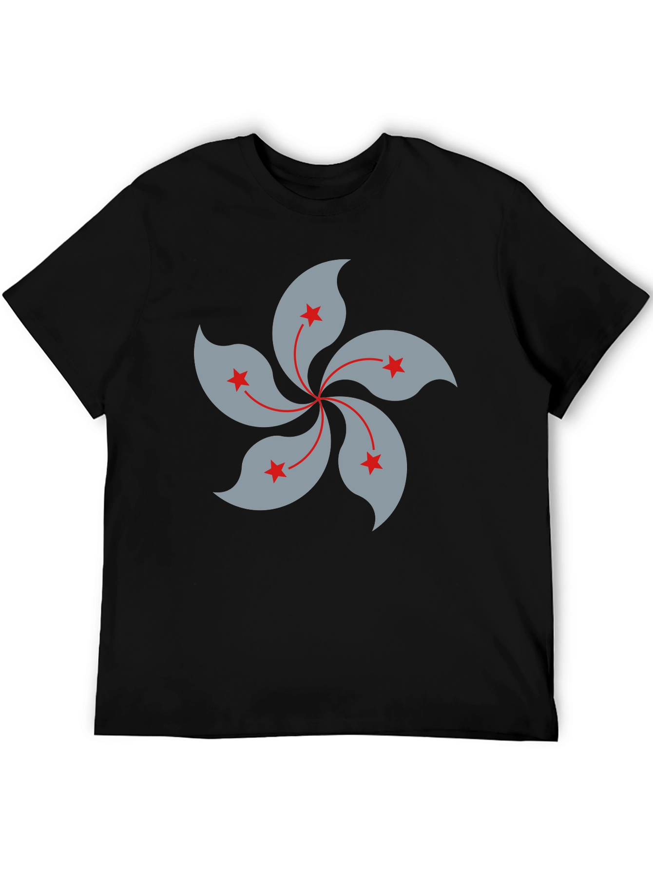 Black T-Shirt with Hong Kong Bauhinia Flower Design - 5