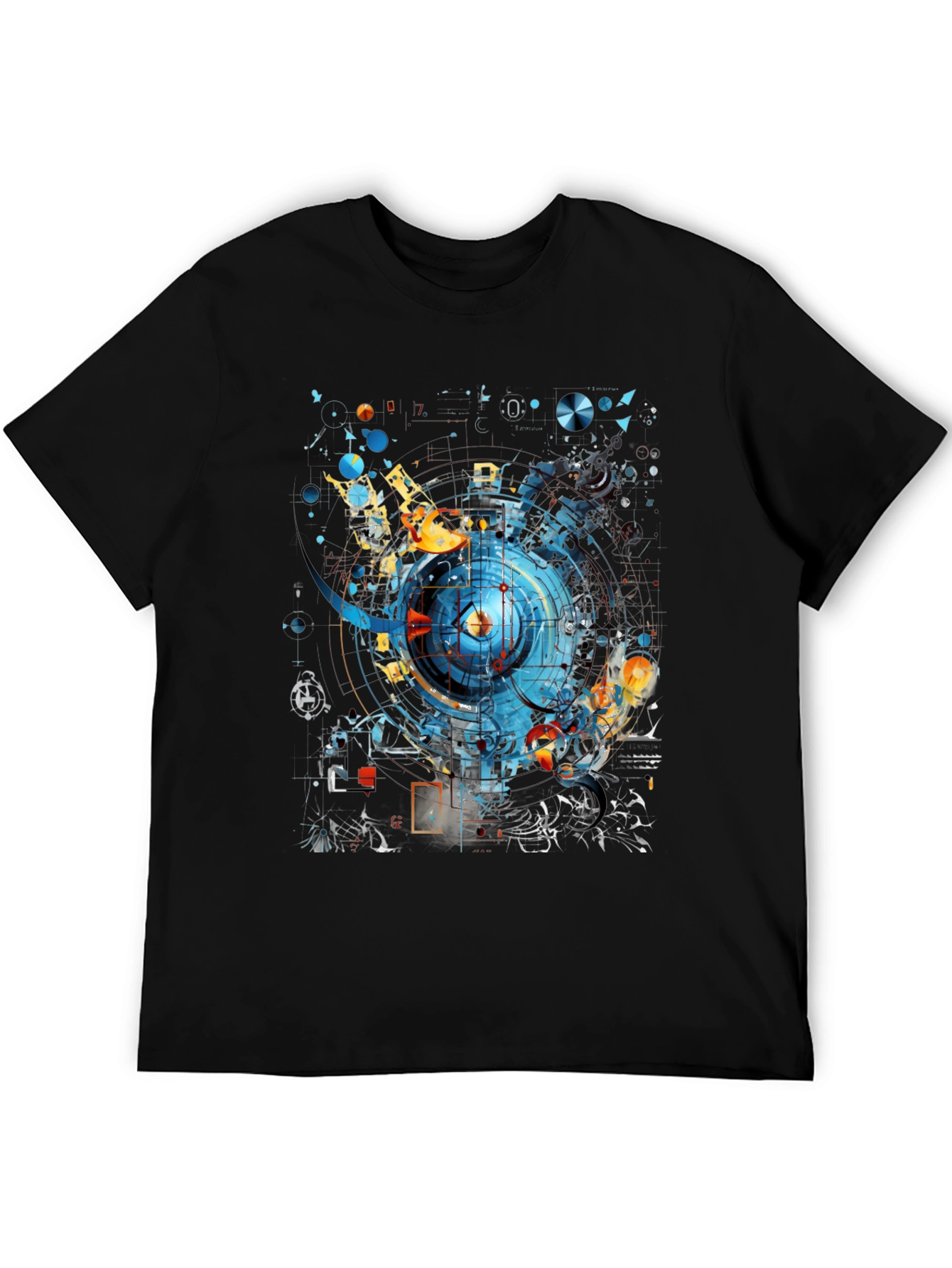 Black Abstract Geometric Design Black T-Shirt view 5