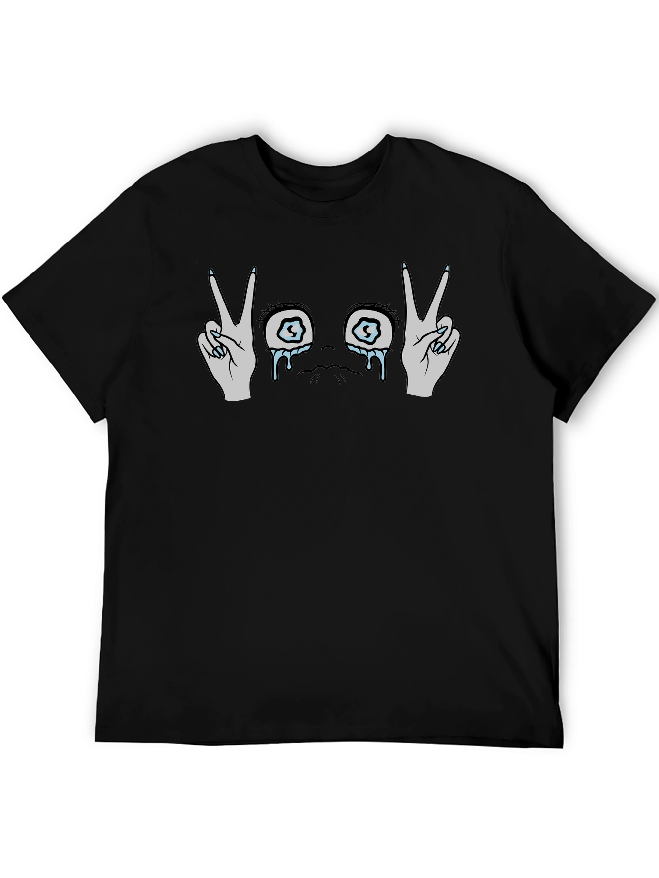 Black Crying Eyes Peace Sign Black T-Shirt view 5